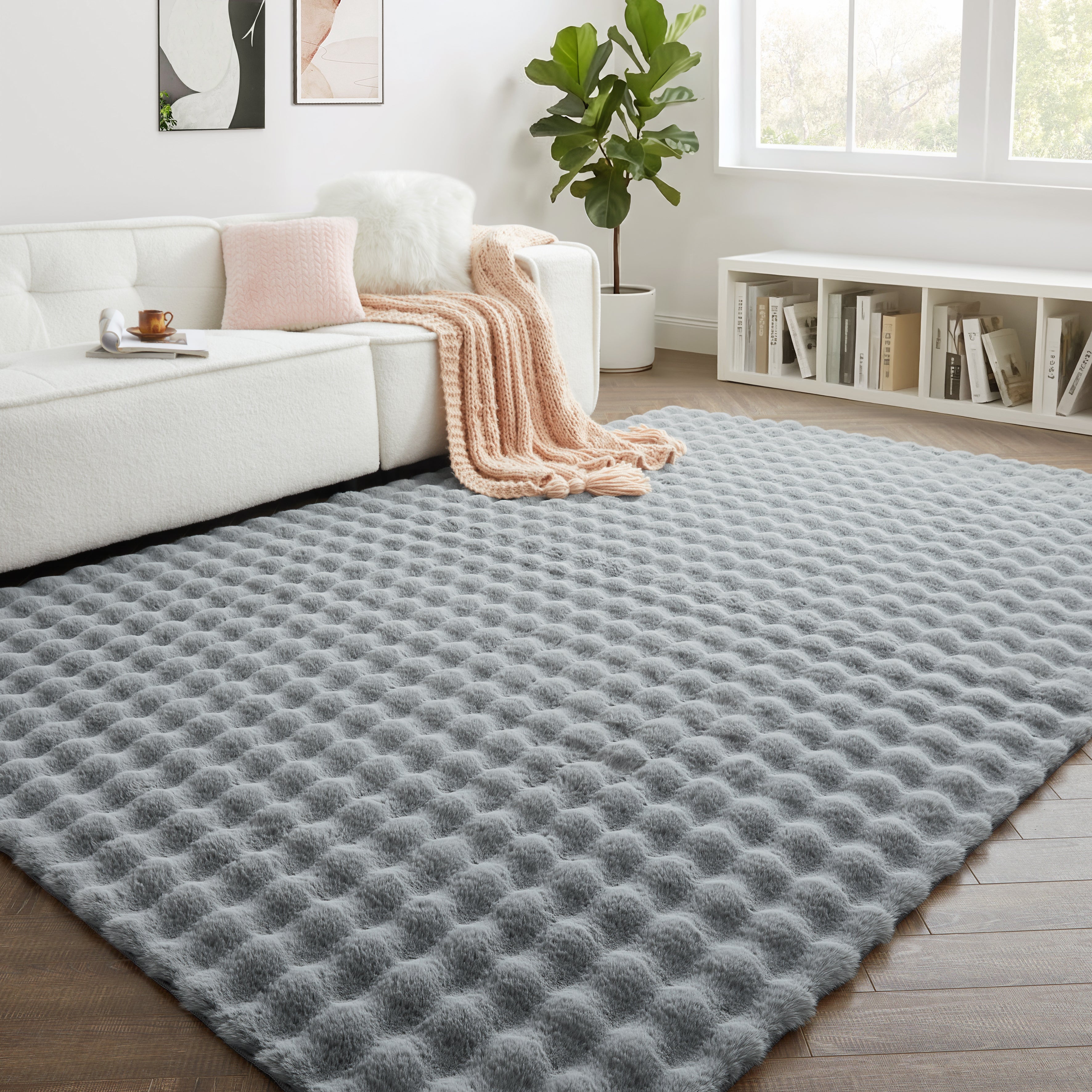 Soft Fluffy Bubble Texture Rug – Modern Faux Fur Area Carpet