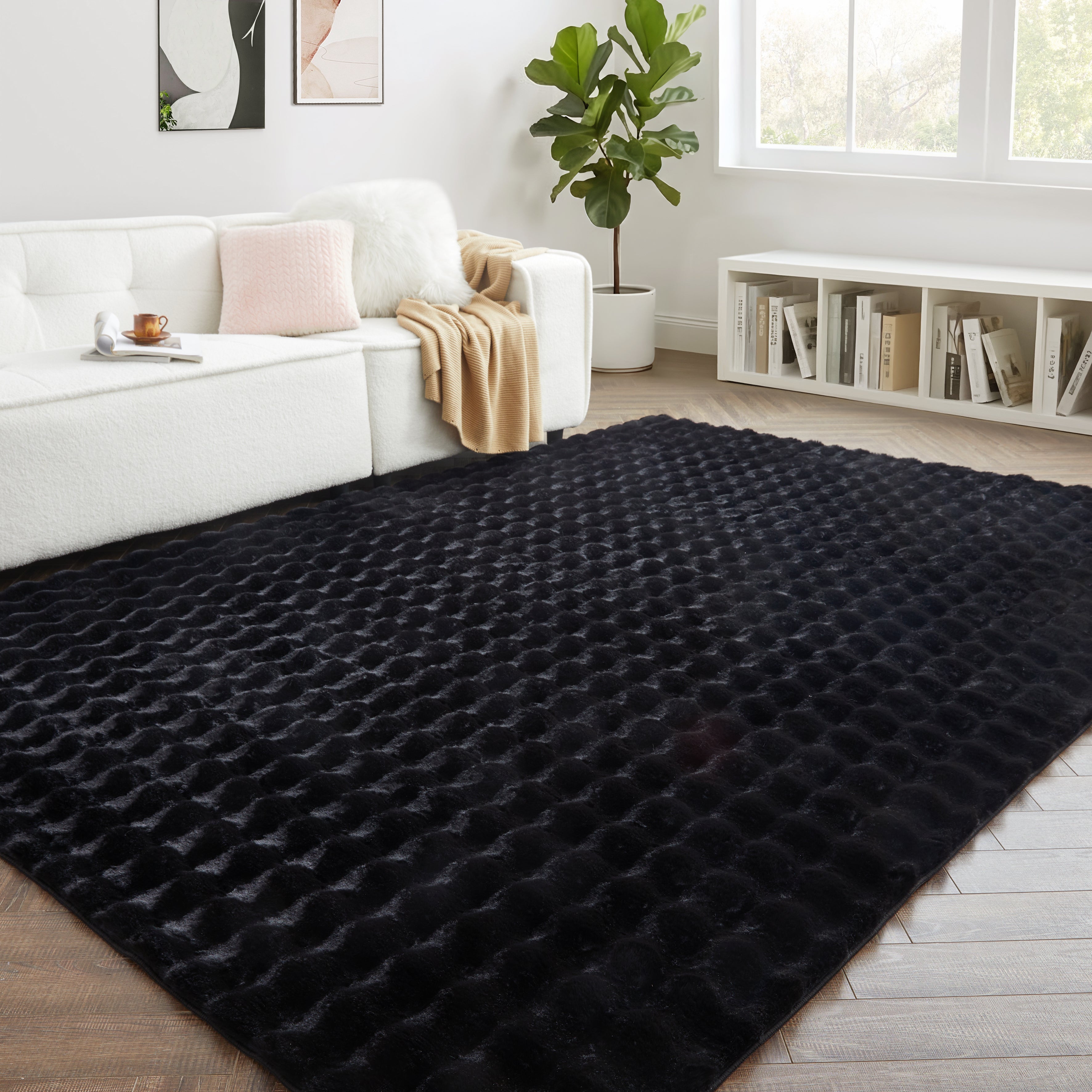 Soft Fluffy Bubble Texture Rug – Modern Faux Fur Area Carpet