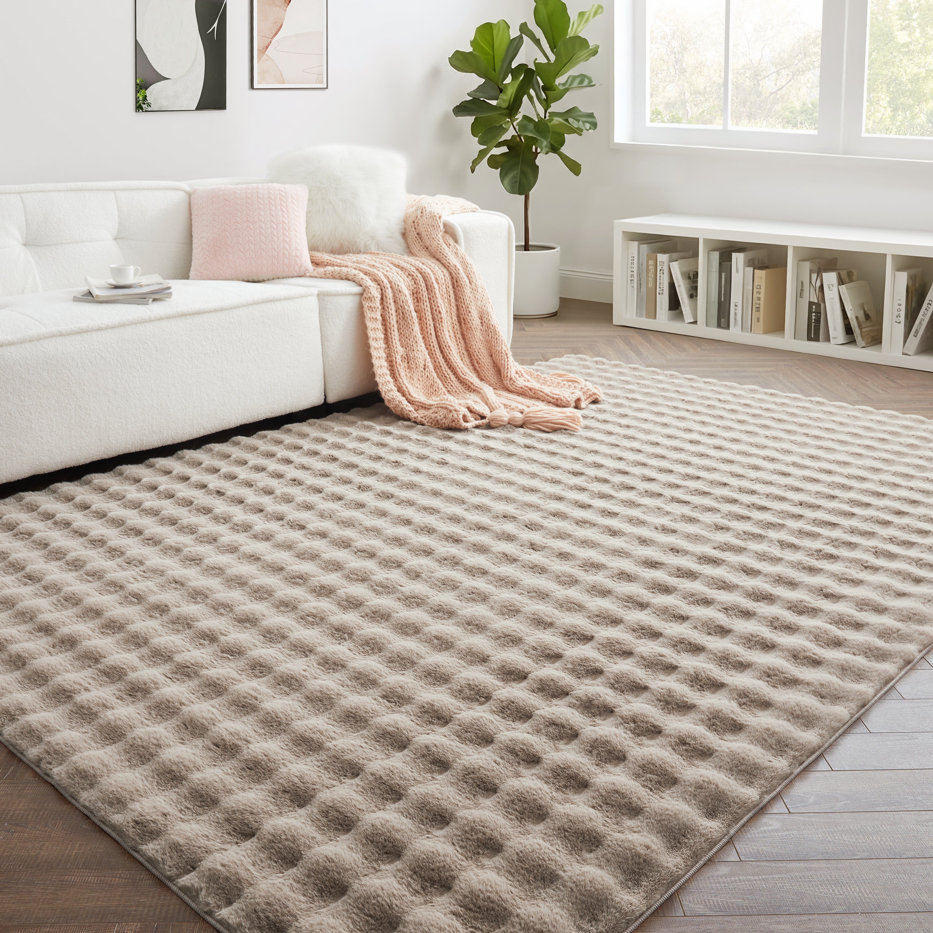 Soft Fluffy Bubble Texture Rug – Modern Faux Fur Area Carpet