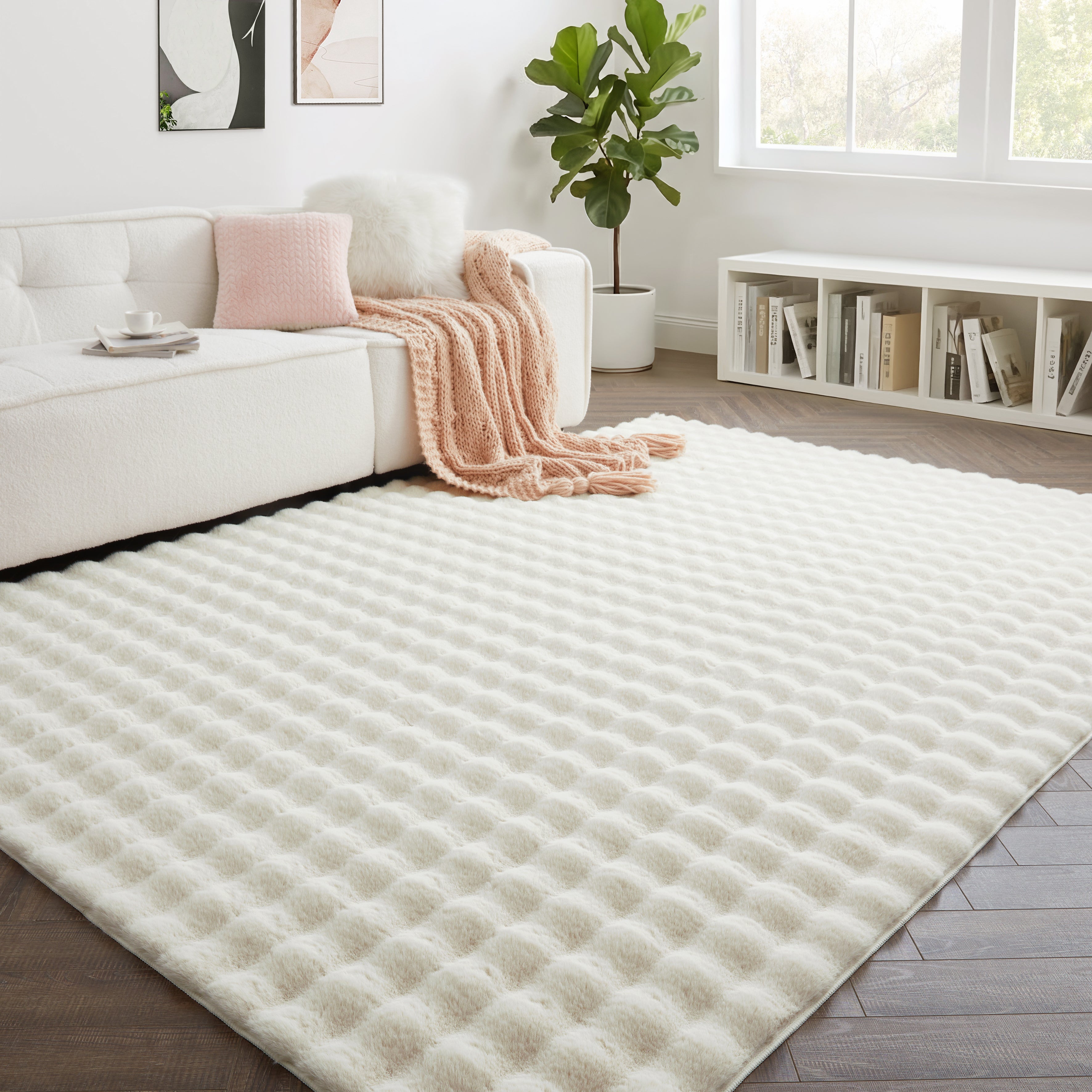 Soft Fluffy Bubble Texture Rug – Modern Faux Fur Area Carpet