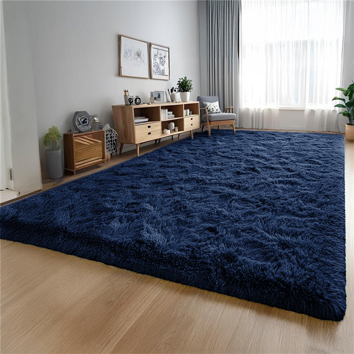Navy Fluffy Shaggy Rug Carpet