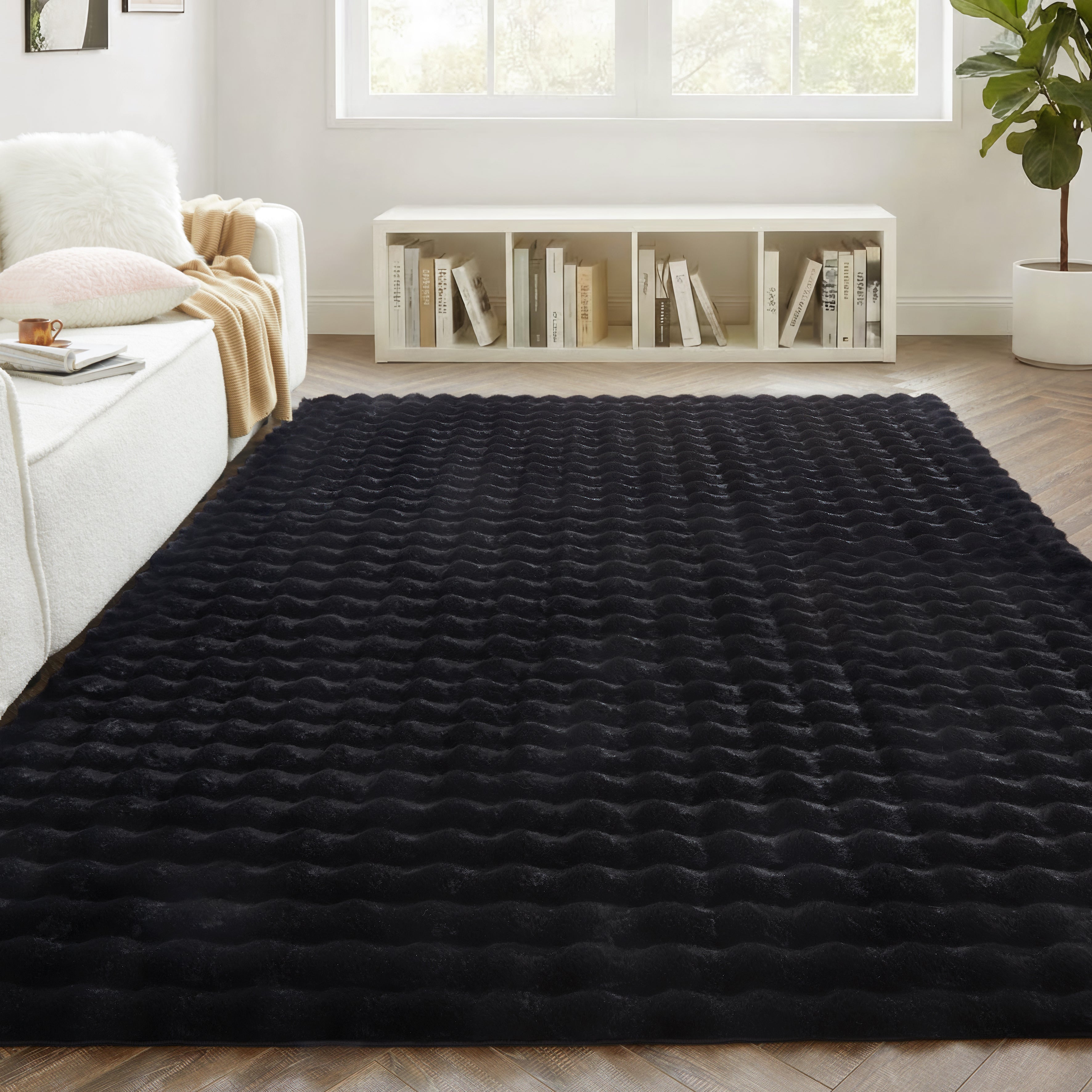 Soft Fluffy Bubble Texture Rug – Modern Faux Fur Area Carpet