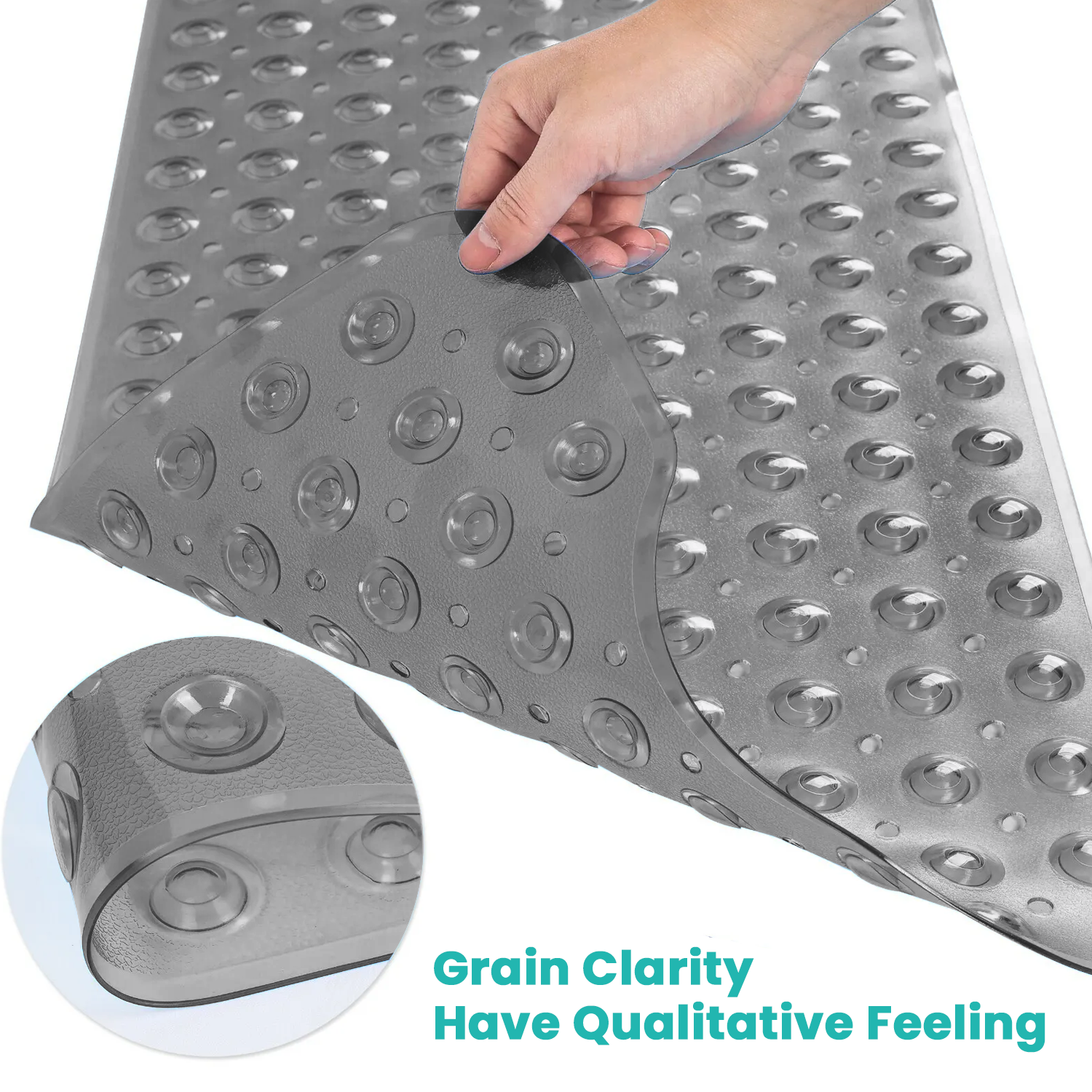Shower Bath Mat Non Slip with Suction Cup Grey