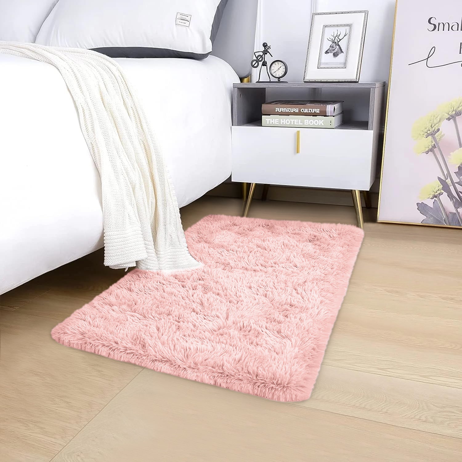 Pink Fluffy Shaggy Rug for Bedroom - Soft Plush Carpet