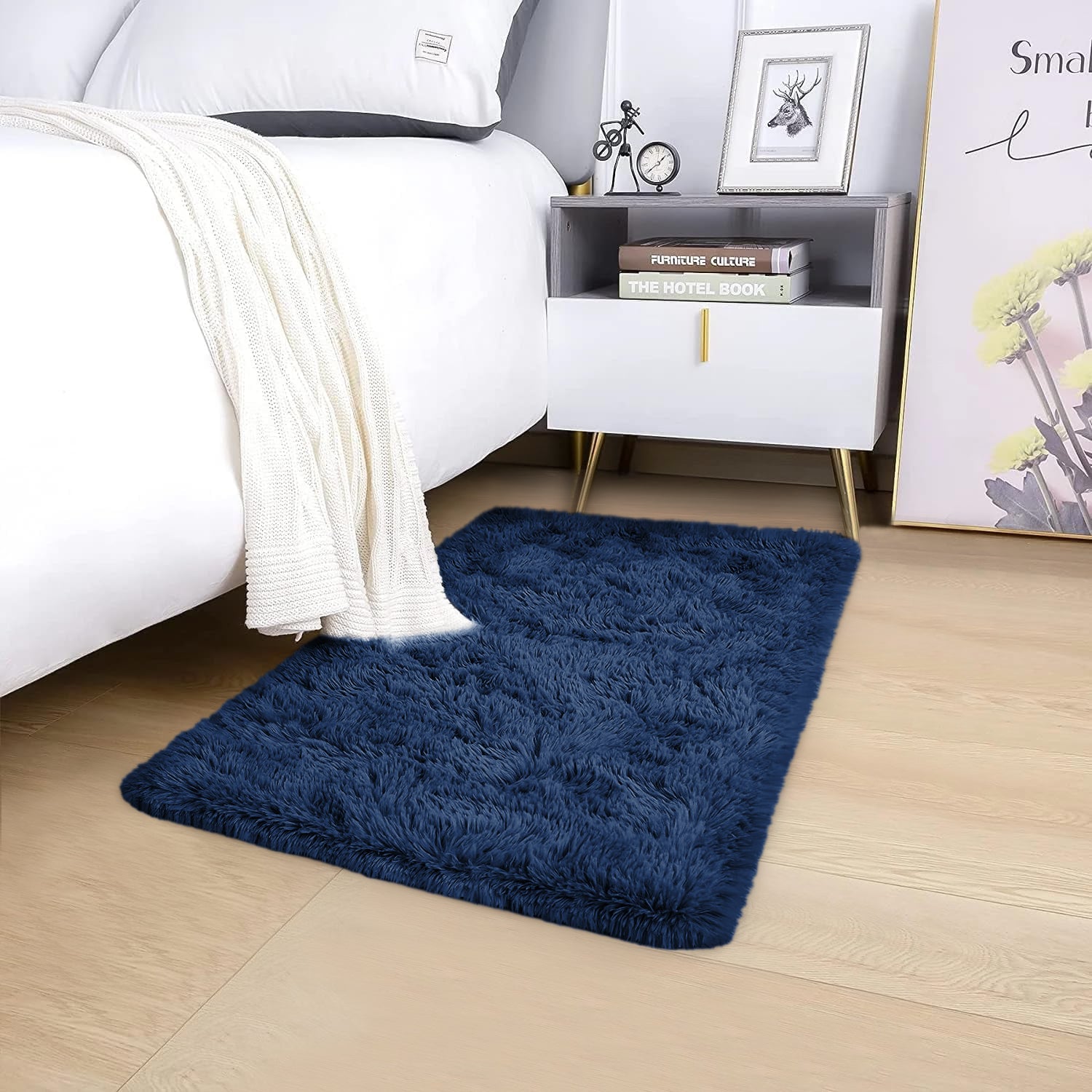 Navy Fluffy Shaggy Rug Carpet