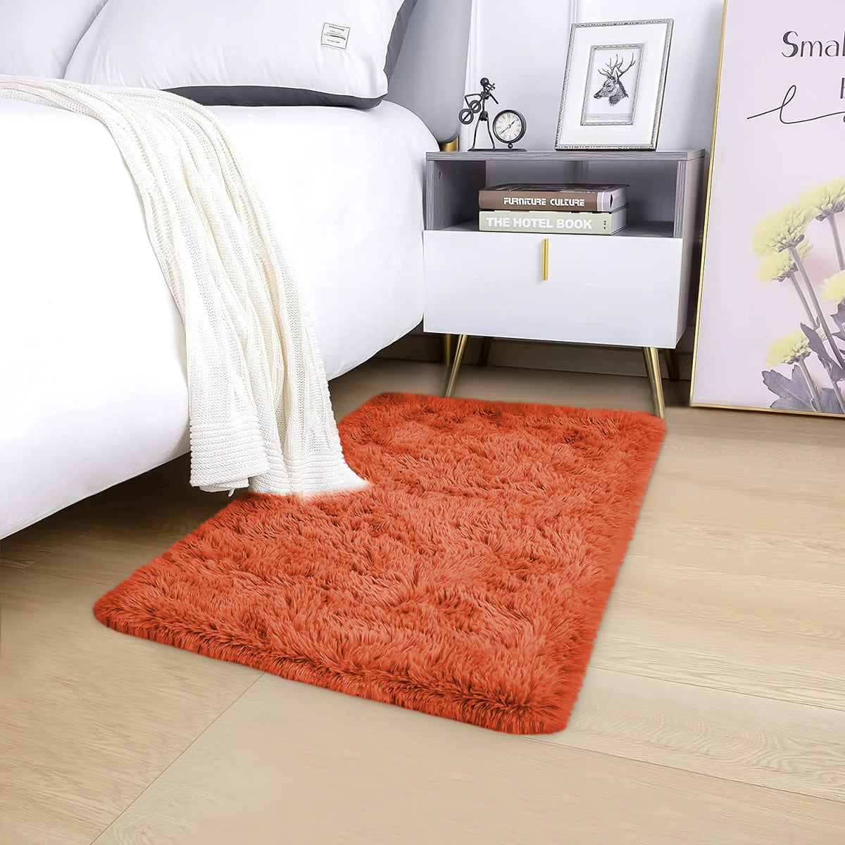 Burnt Orange Rug - Fluffy Shaggy Carpet