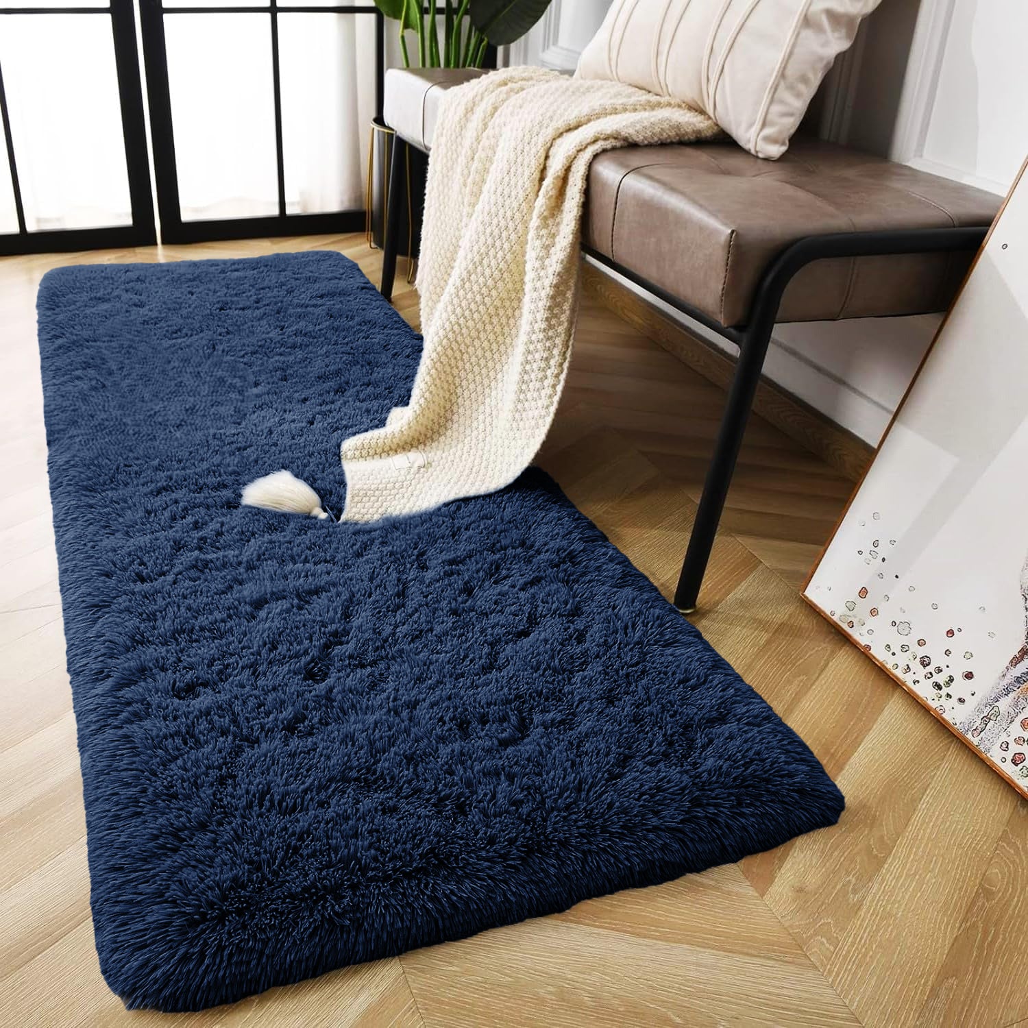 Navy Fluffy Shaggy Rug Carpet