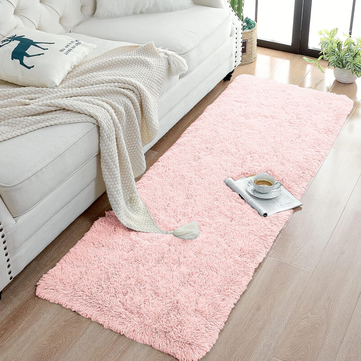 Pink Fluffy Shaggy Rug for Bedroom - Soft Plush Carpet