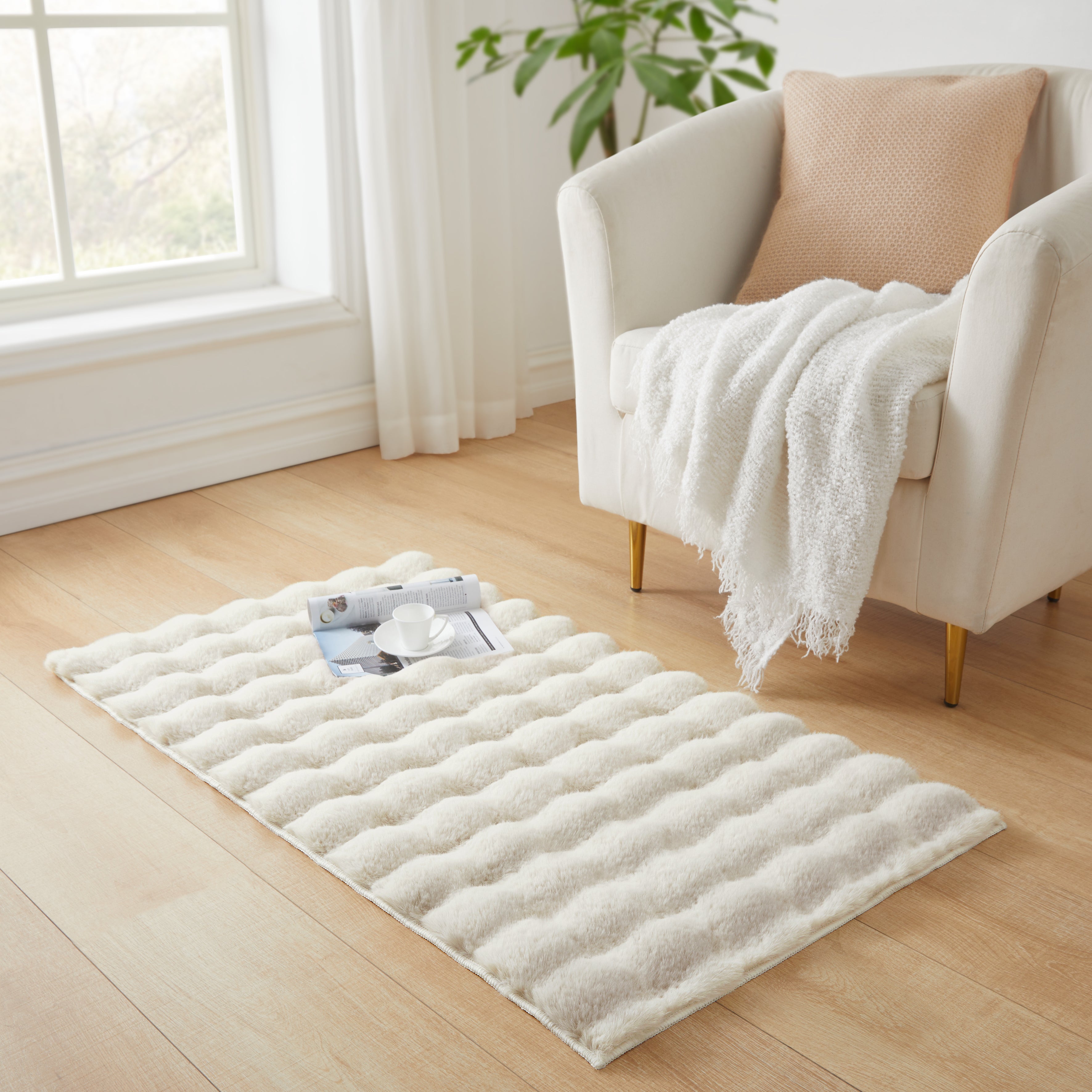 Soft Fluffy Bubble Texture Rug – Modern Faux Fur Area Carpet