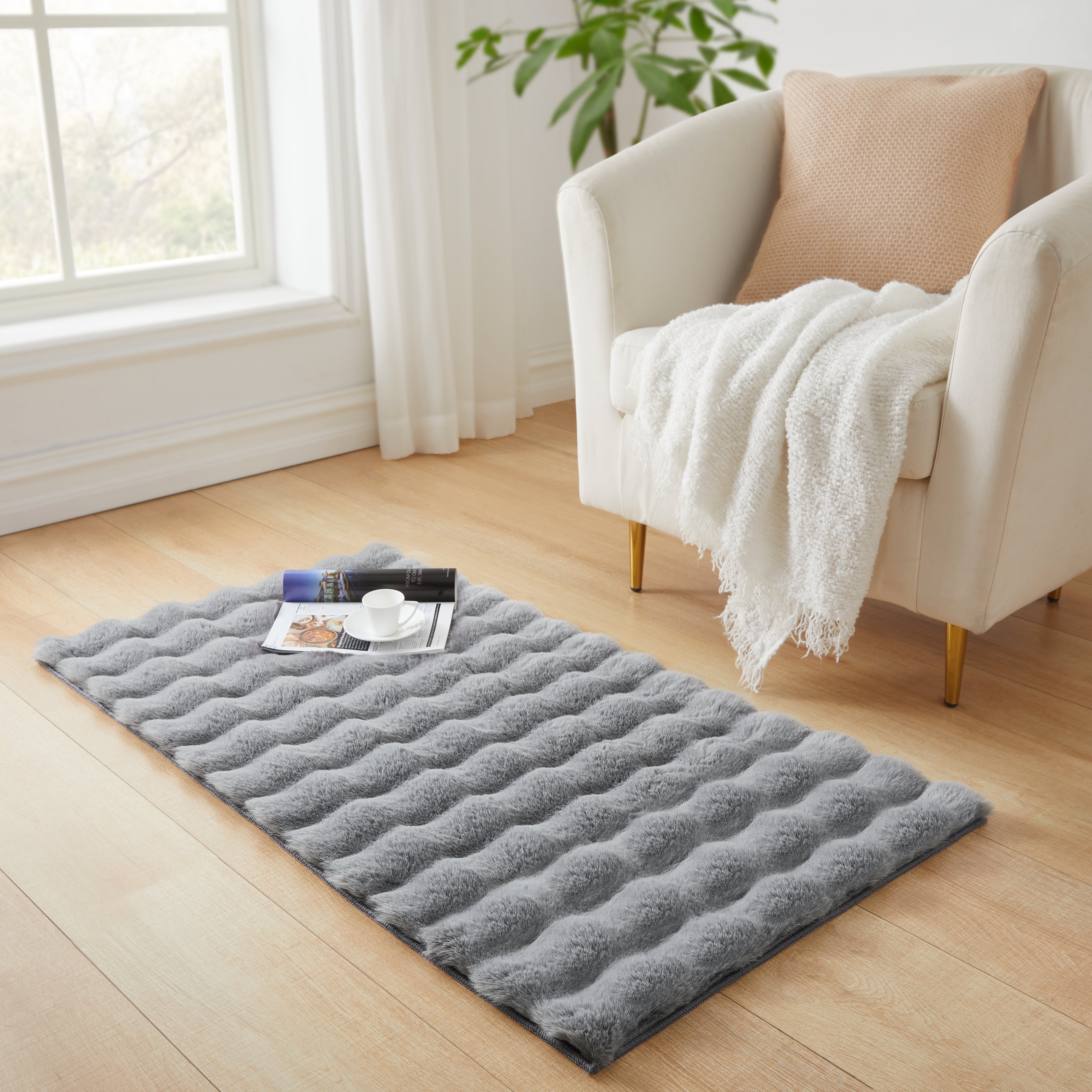 Soft Fluffy Bubble Texture Rug – Modern Faux Fur Area Carpet