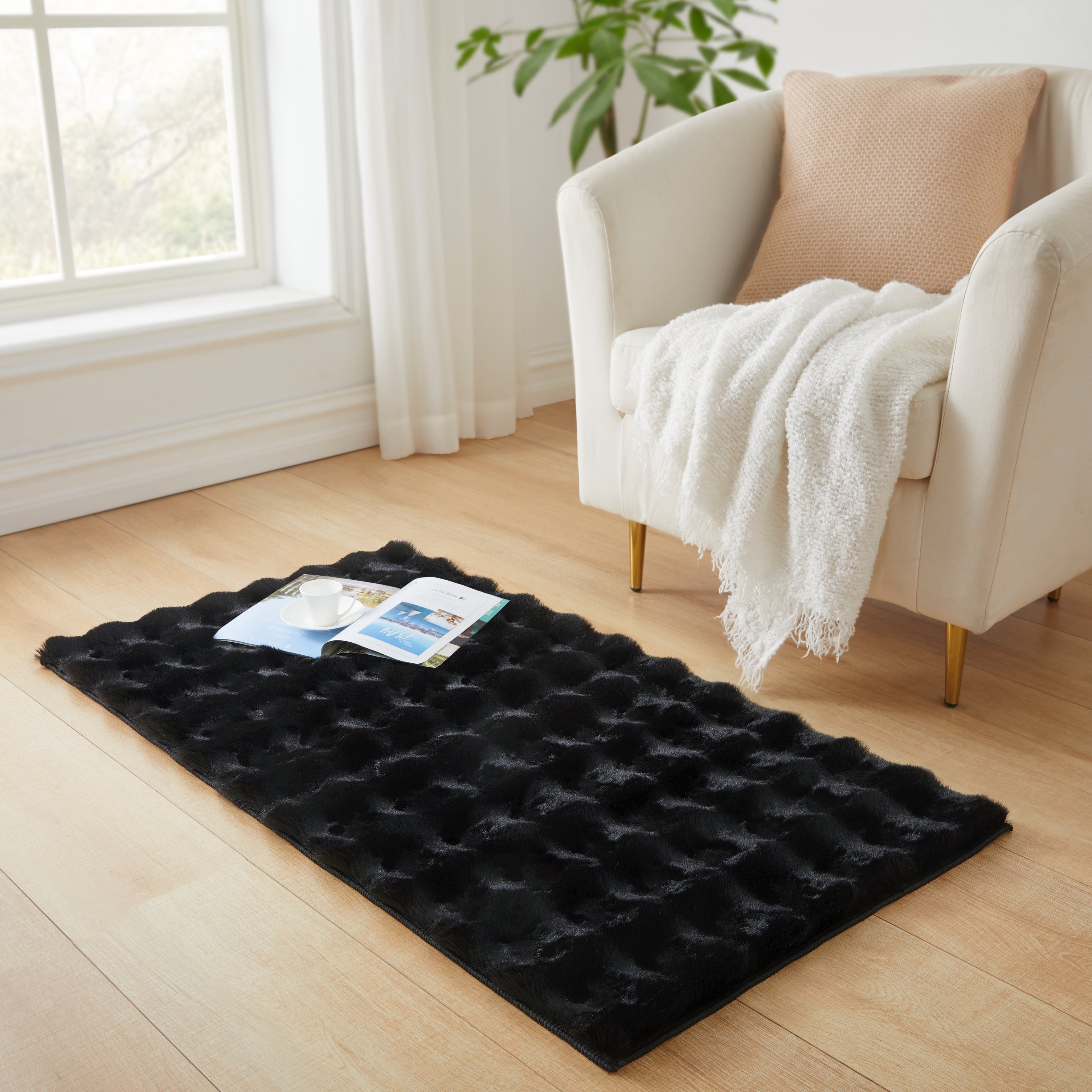 Soft Fluffy Bubble Texture Rug – Modern Faux Fur Area Carpet