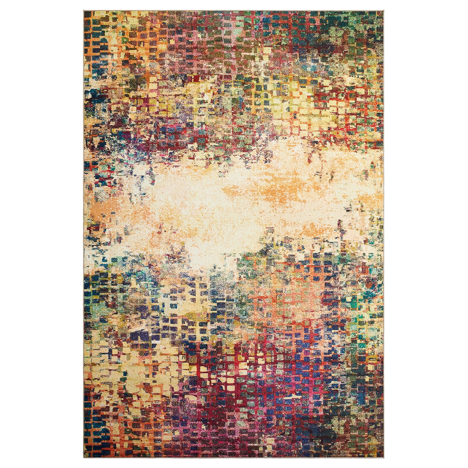Multicolour Abstract Pixel Mosaic Washable Rug - Modern Fade Design Carpet