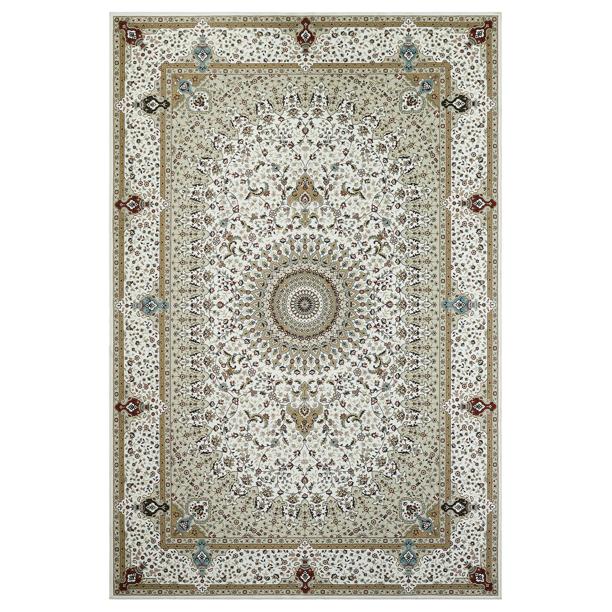 Beige & Cream Persian Medallion Washable Rug - Classic Oriental Carpet