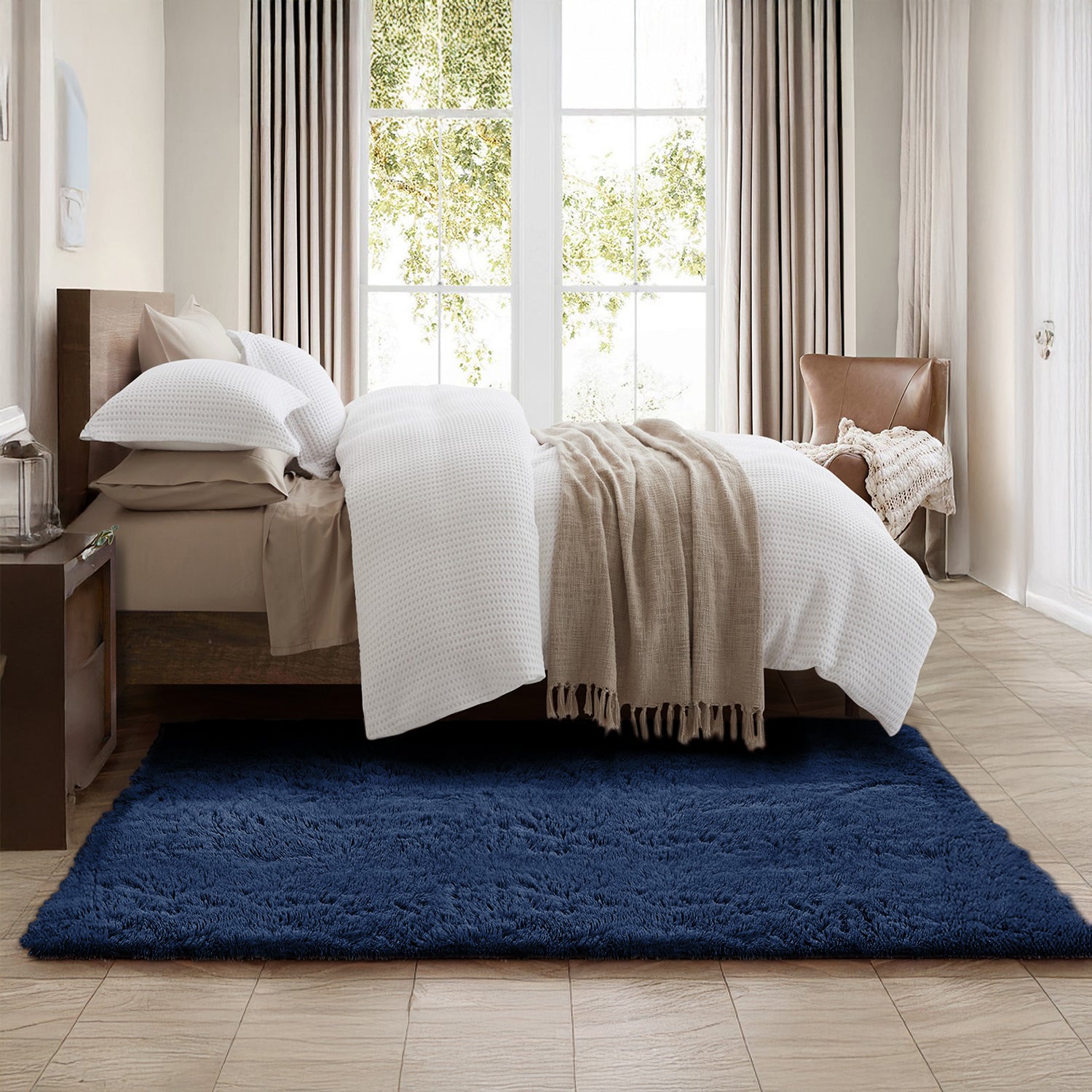 Navy Fluffy Shaggy Rug Carpet