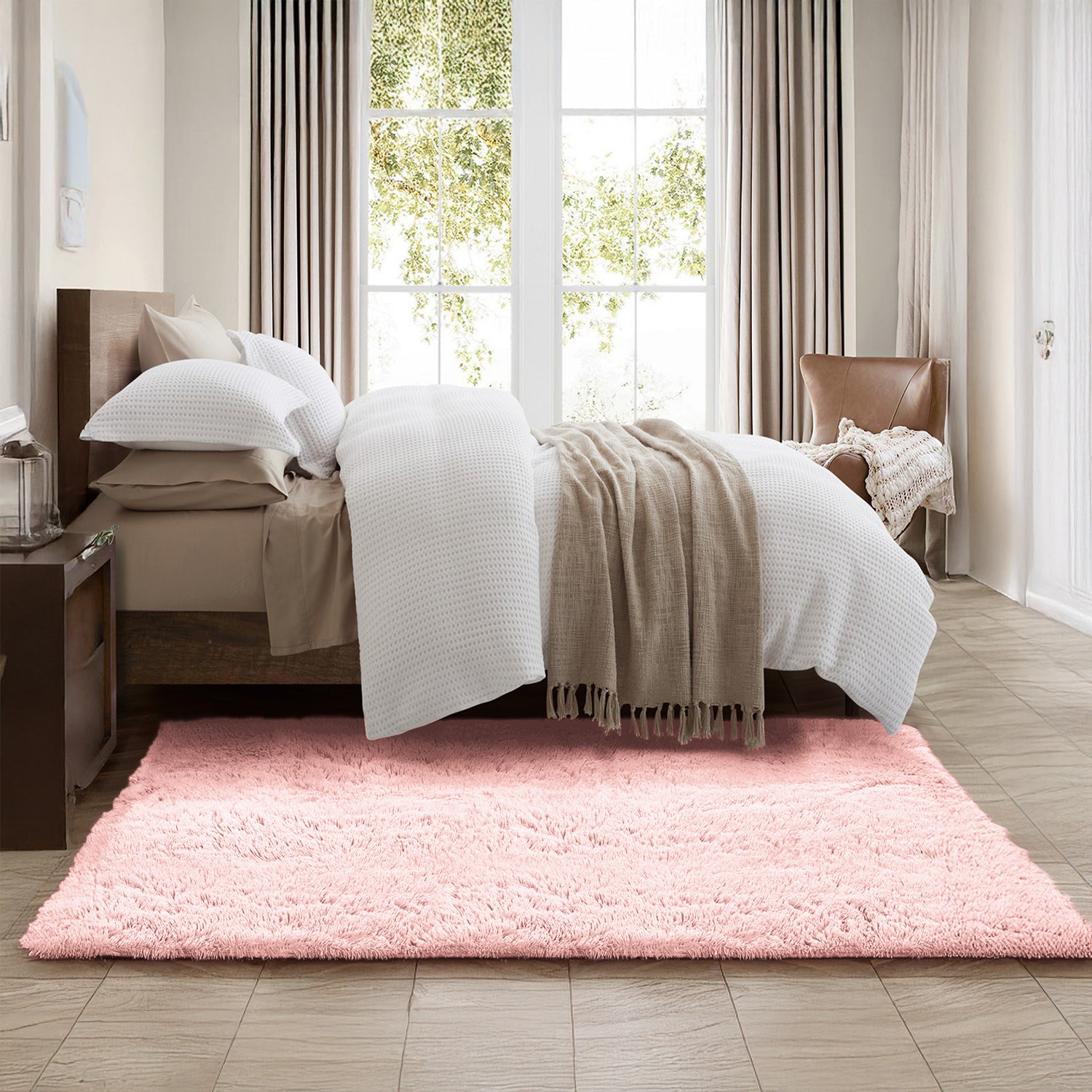 Pink Fluffy Shaggy Rug for Bedroom - Soft Plush Carpet