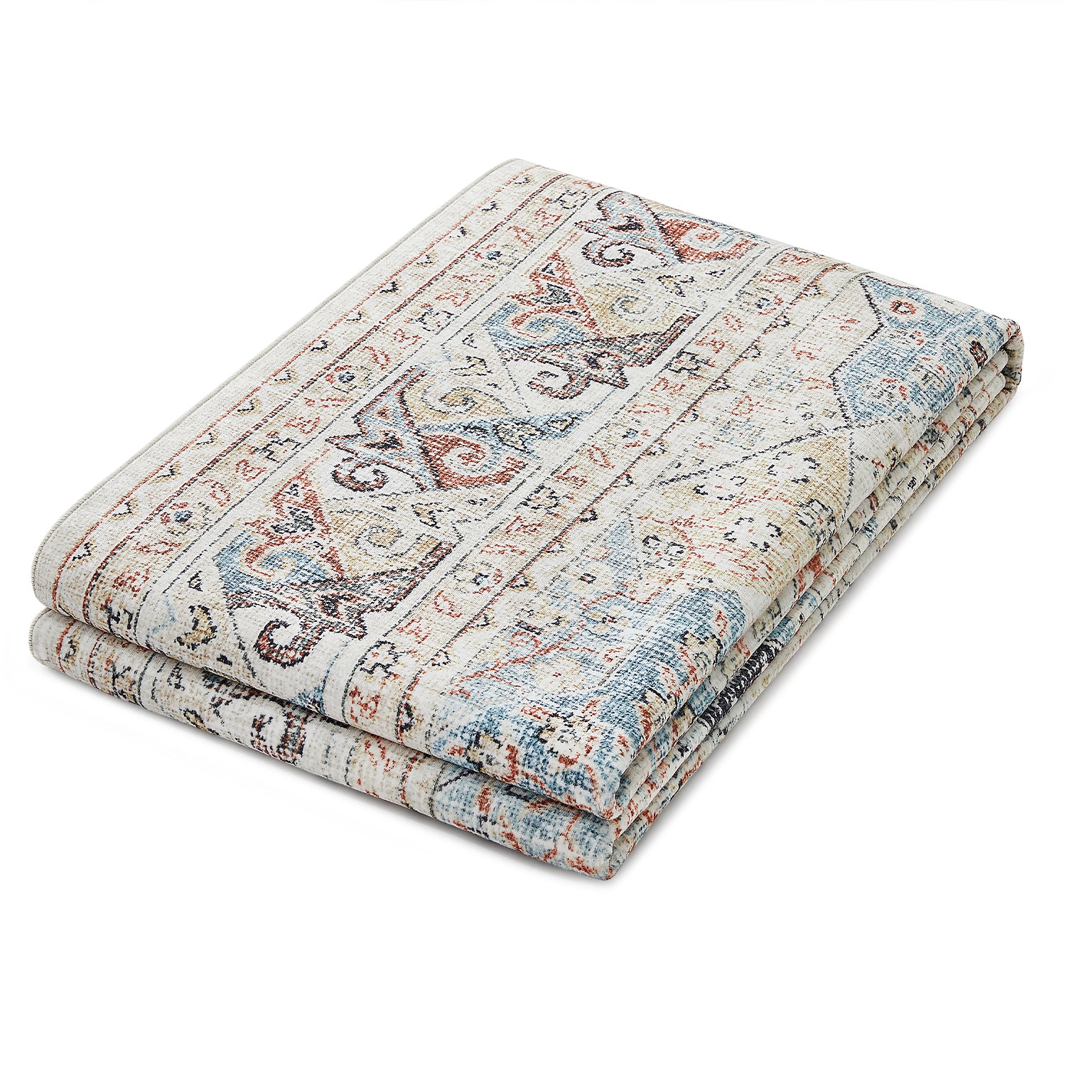 Beige & Blue Multi Mamluk Star Lattice Washable Vintage Area Rug