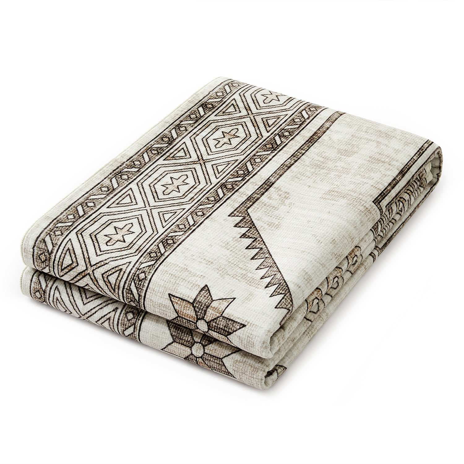 Neutral Cream & Brown Tribal Kilim Washable Runner Rug - Scandinavian Boho Carpet