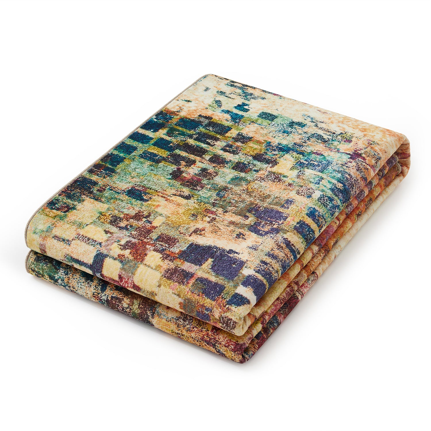 Multicolour Abstract Pixel Mosaic Washable Rug - Modern Fade Design Carpet