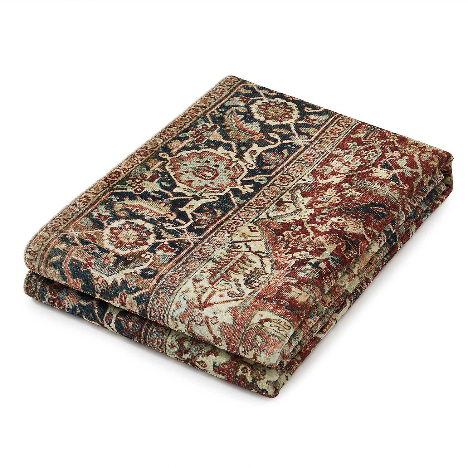 Rust & Navy Heriz Medallion Washable Rug - Traditional Persian Geometric Carpet