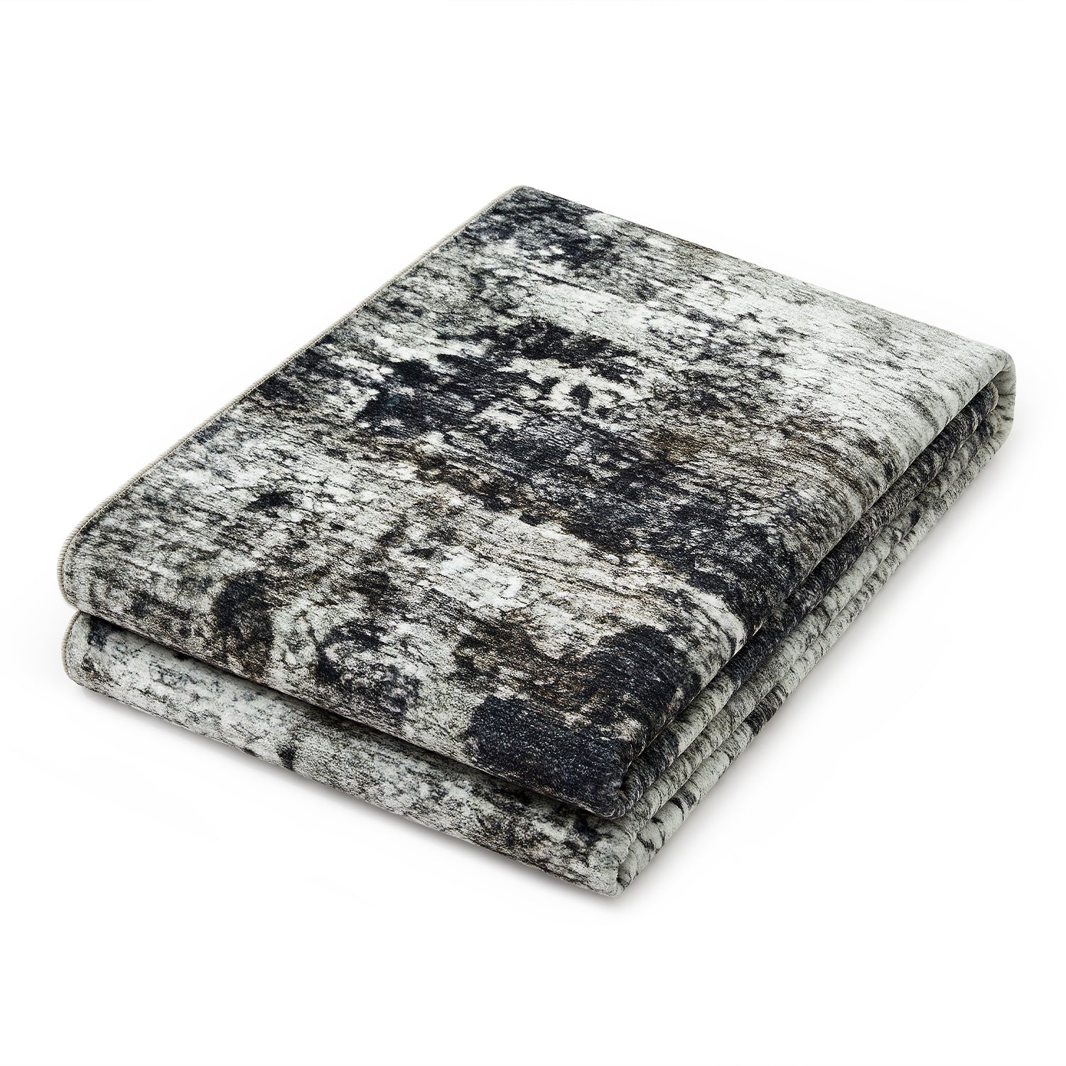 Grey Abstract Distressed Washable Rug - Modern Concrete-Effect Area Carpet