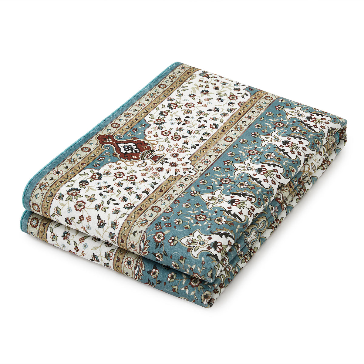 Teal & Cream Persian Medallion Washable Rug - Traditional Floral Area Carpet