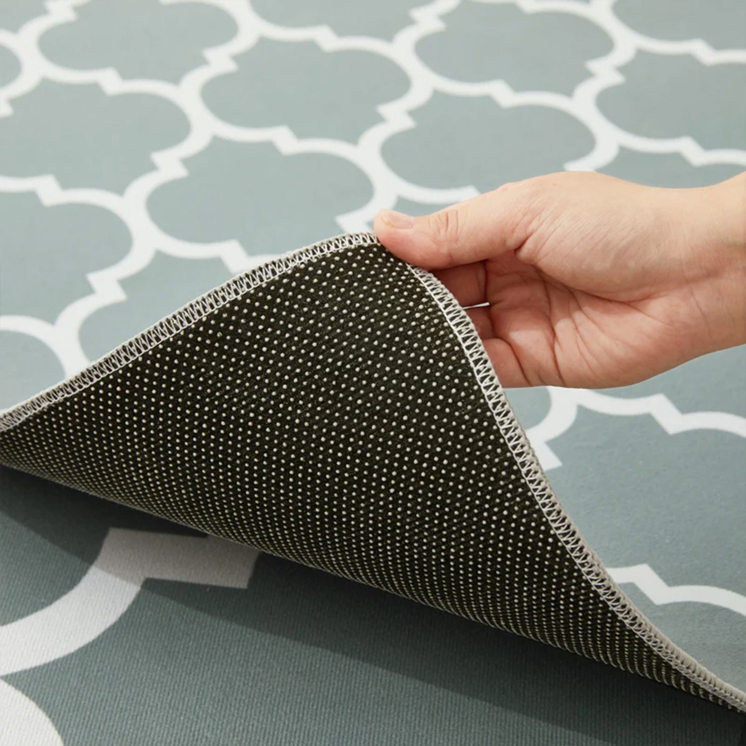 Dusty Blue & White Moroccan Trellis Rug - Soft Modern Living Room & Bedroom Carpet