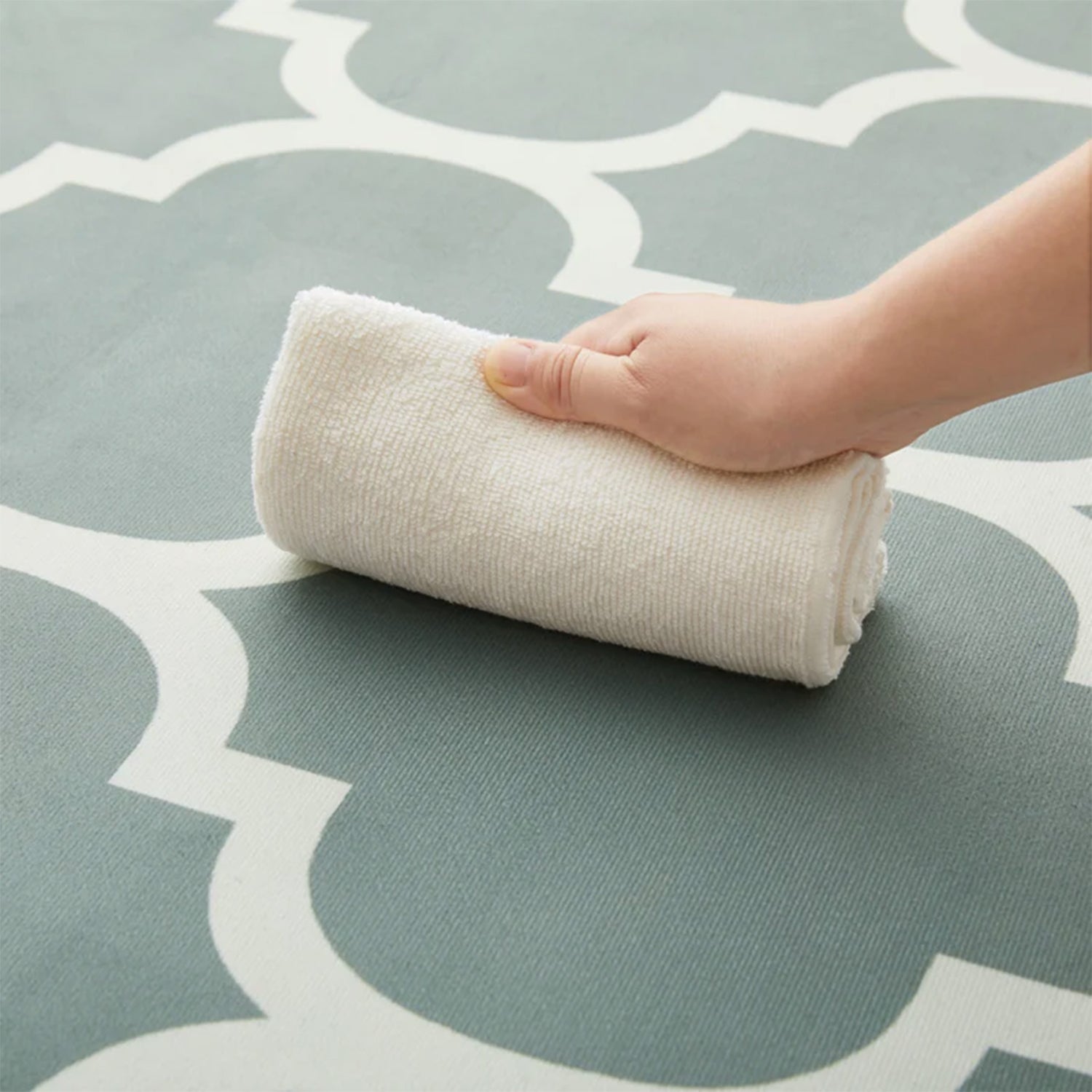Dusty Blue & White Moroccan Trellis Rug - Soft Modern Living Room & Bedroom Carpet