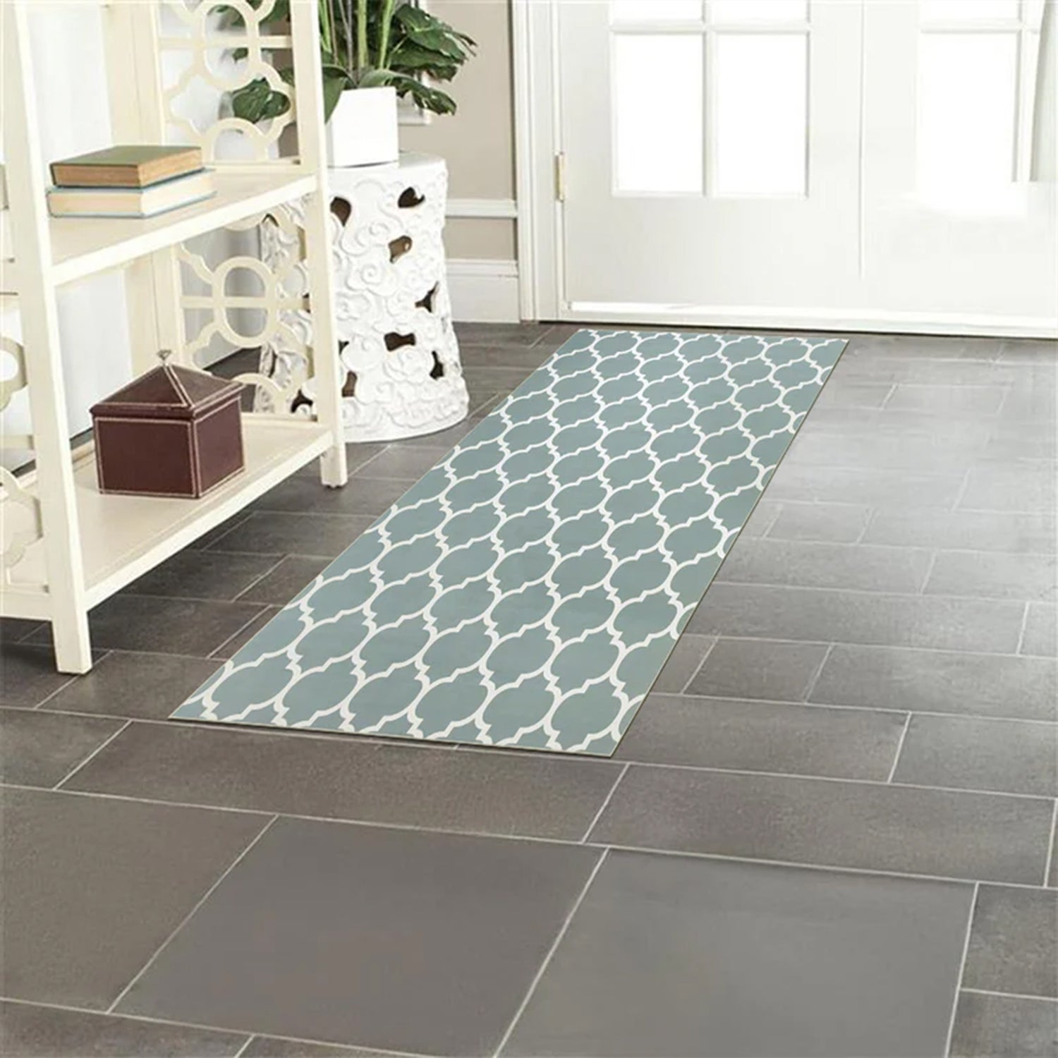 Dusty Blue & White Moroccan Trellis Rug - Soft Modern Living Room & Bedroom Carpet