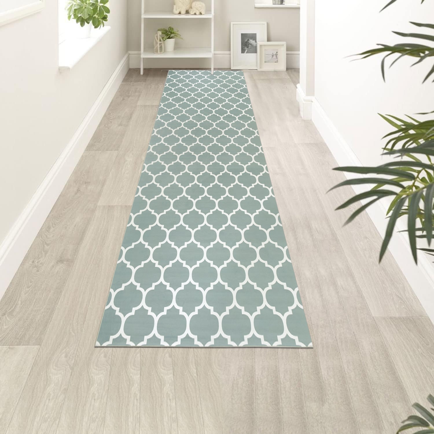 Dusty Blue & White Moroccan Trellis Rug - Soft Modern Living Room & Bedroom Carpet
