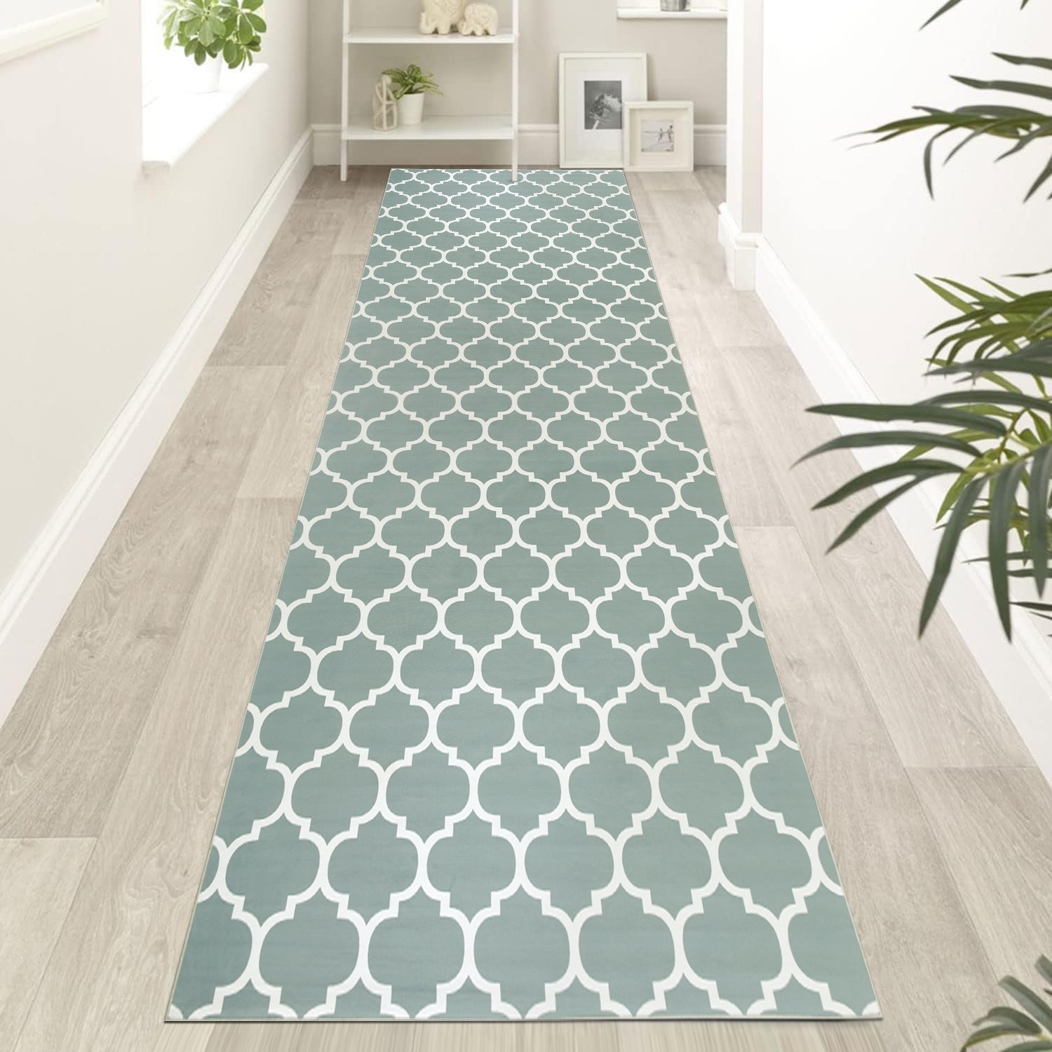 Dusty Blue & White Moroccan Trellis Rug - Soft Modern Living Room & Bedroom Carpet