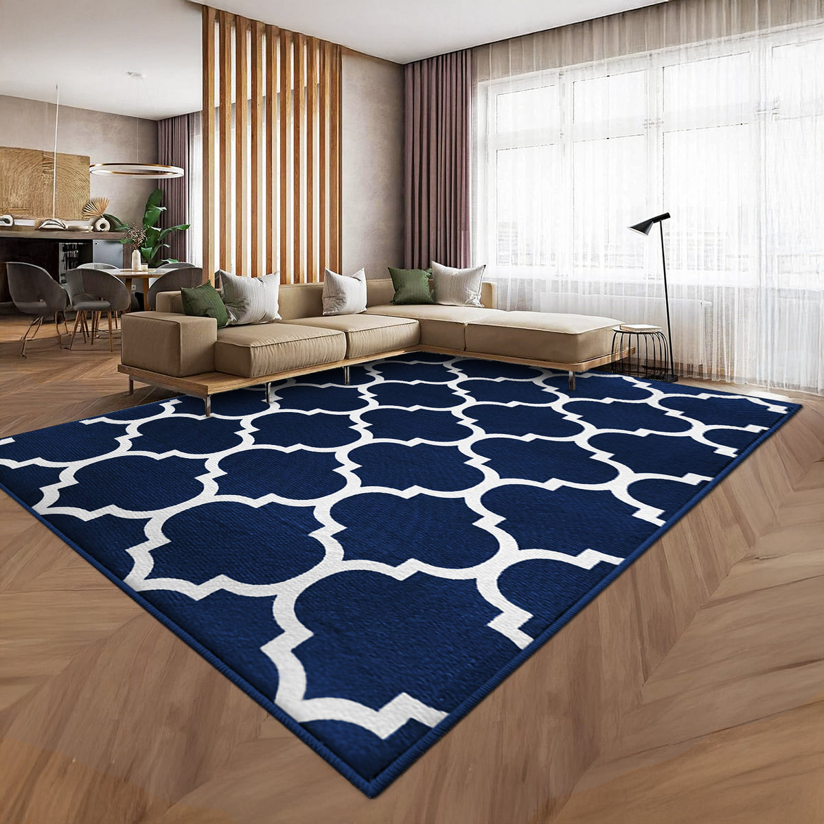 Navy & White Boho Moroccan Trellis Rug - RugsPile