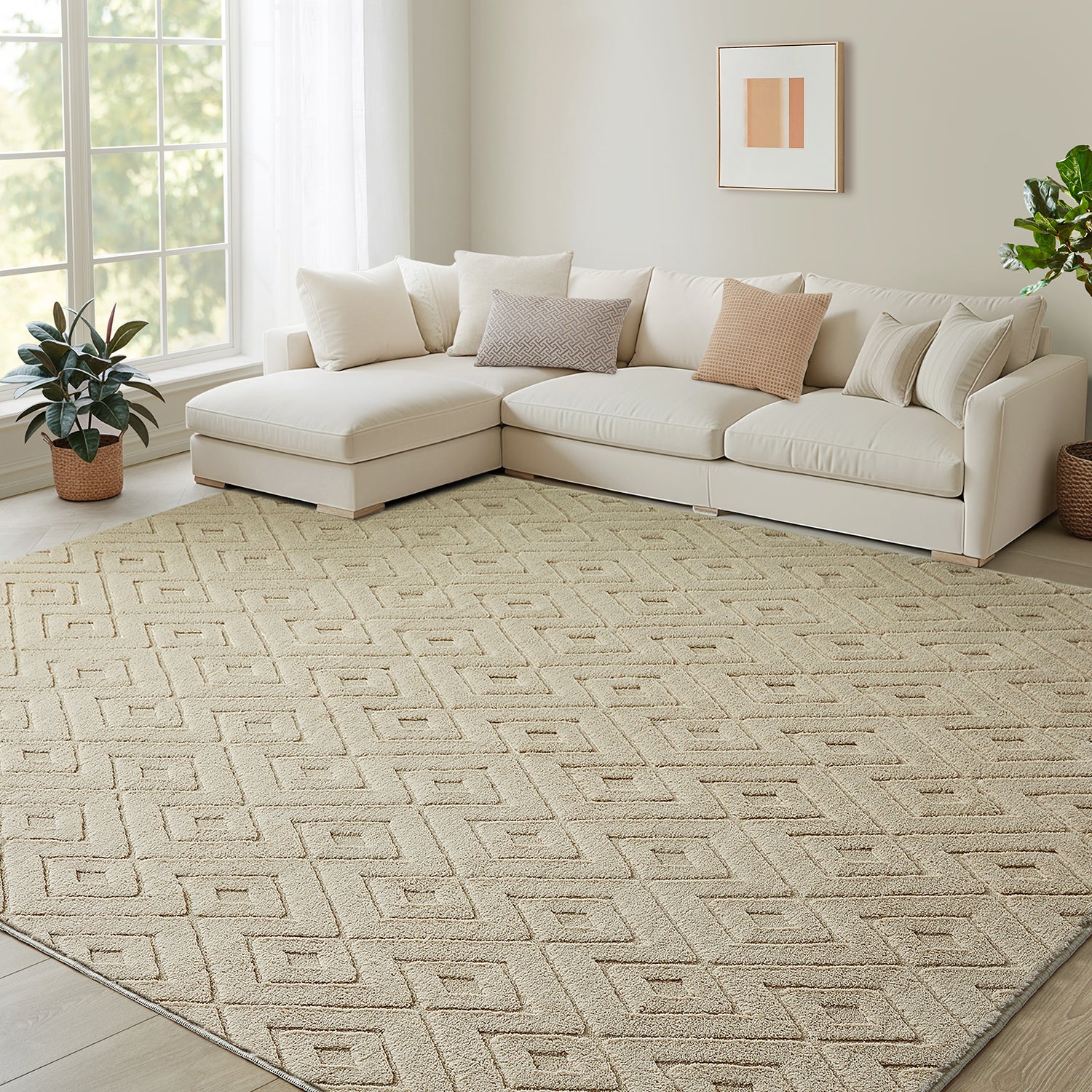 Hollow Square Geometric High-Low Pile Tufted Area Rug