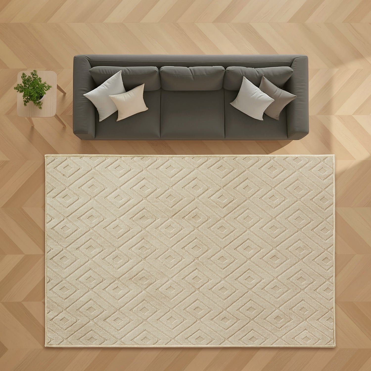 Hollow Square Geometric High-Low Pile Tufted Area Rug