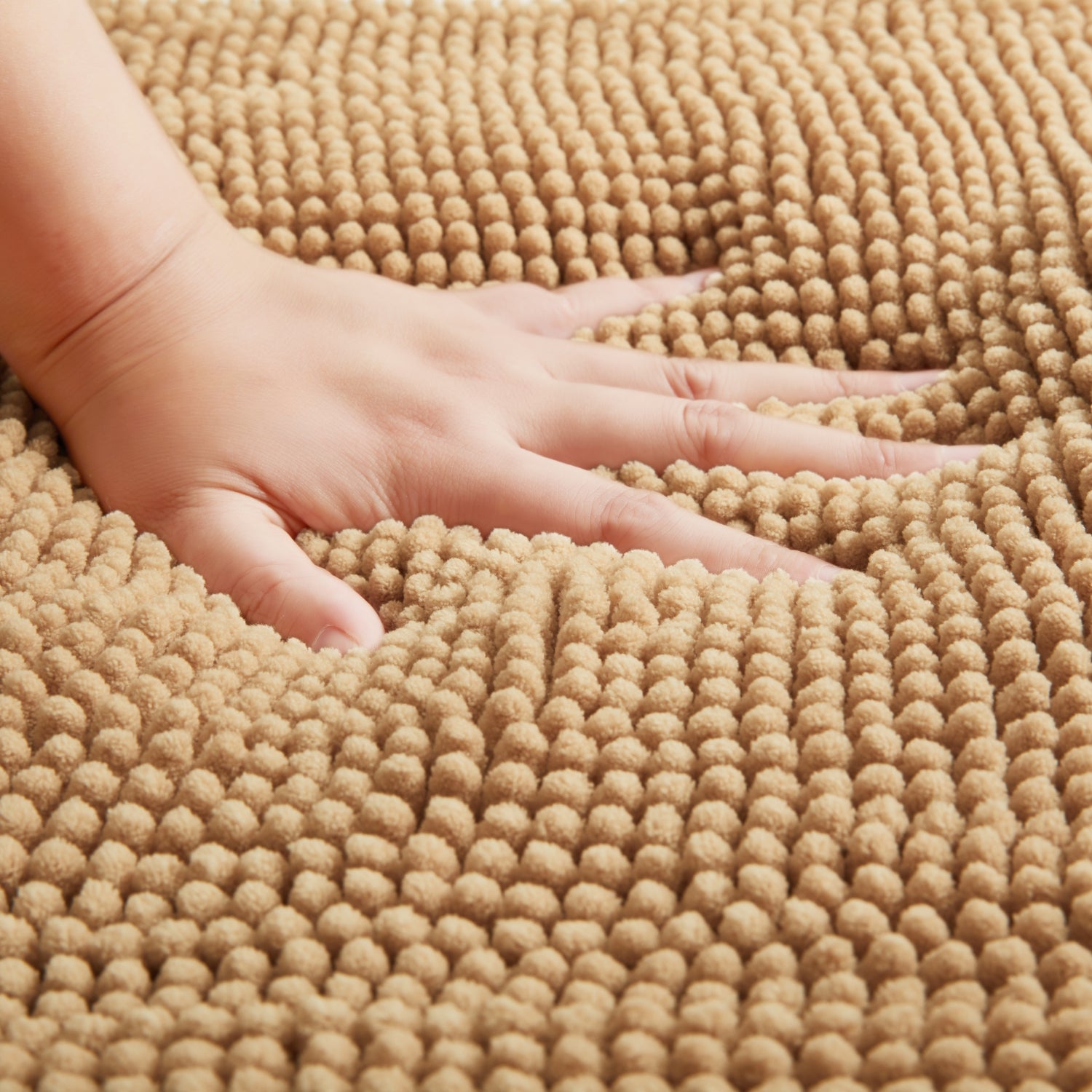 Soft Chenille Bath Mat Thick Absorbent Beige