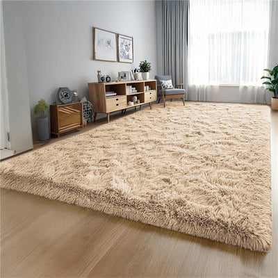 Beige Fluffy Shaggy Rug Carpet - Large Soft Rug