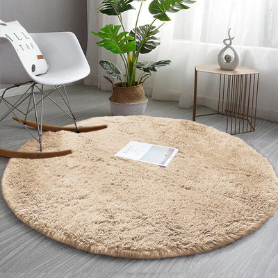 Beige Round Shaggy Rug - Soft Fluffy Circle Carpet