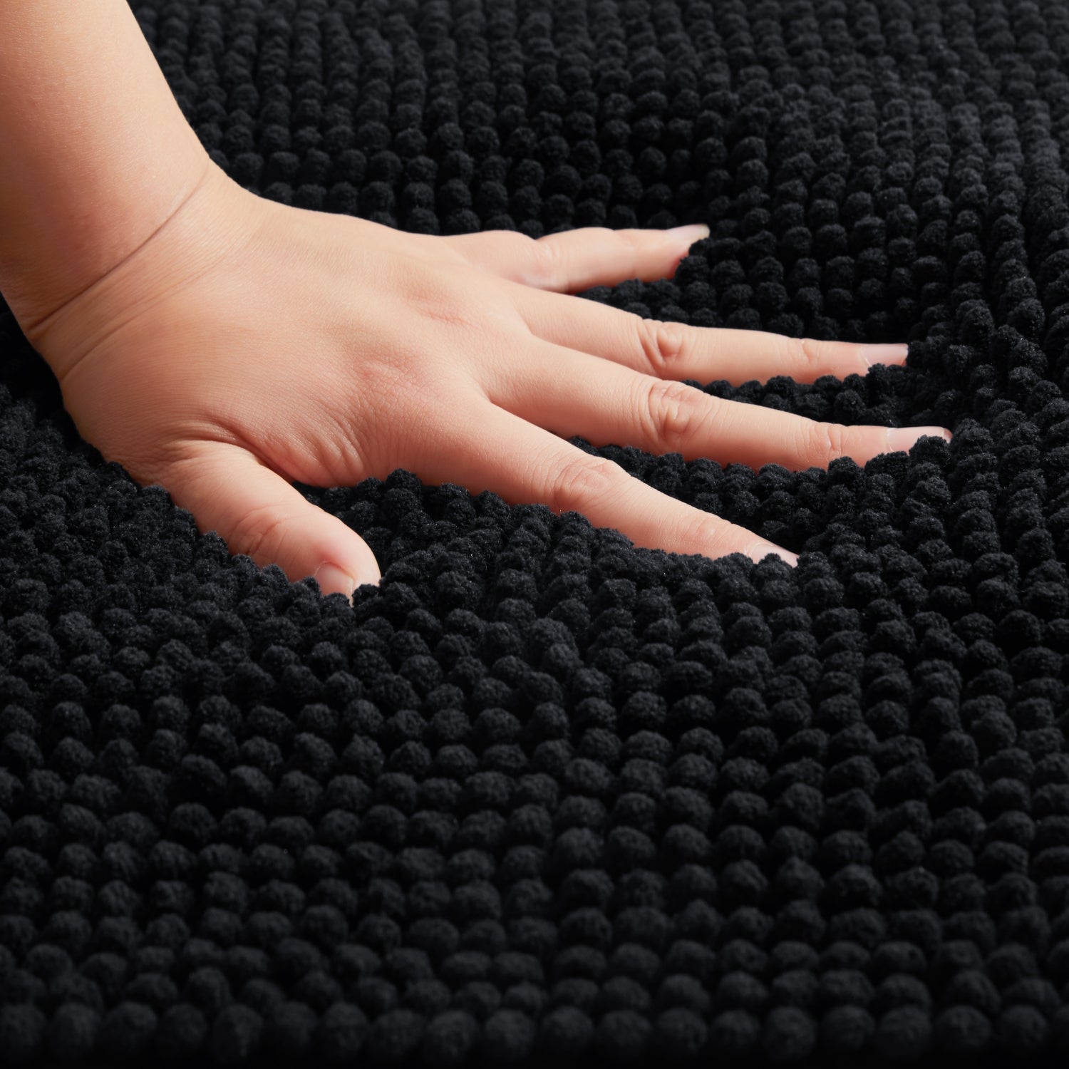 Soft Chenille Bath Mat Thick Absorbent Black