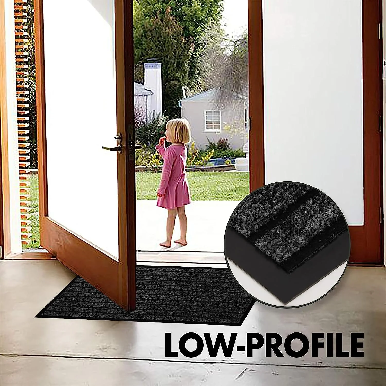 Washable Rubber Door Mat Indoor Outdoor Front Entryway Black