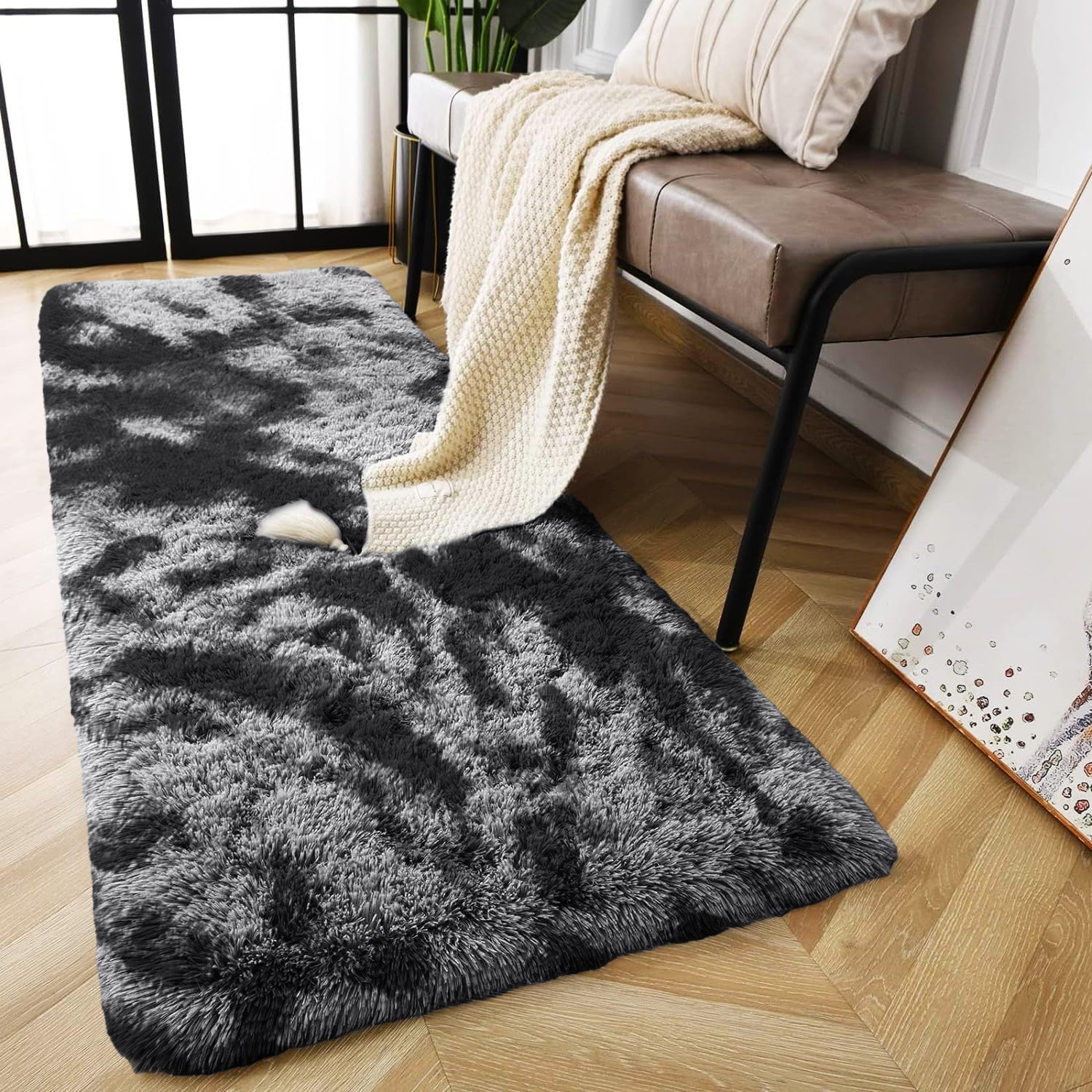 Fluffy Shaggy Rug Grey Tie Dye