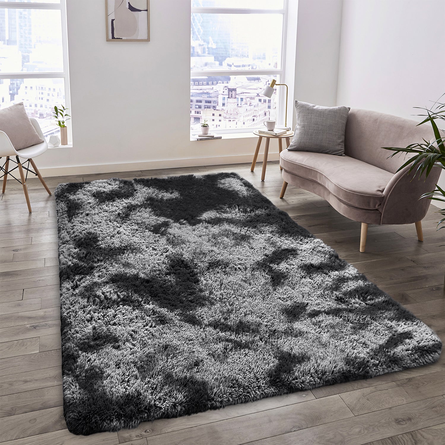 Fluffy Shaggy Rug Grey Tie Dye
