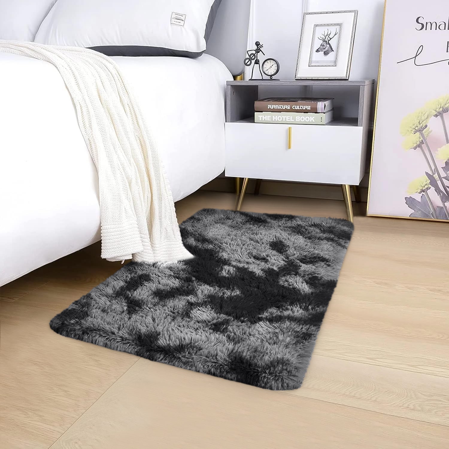 Fluffy Shaggy Rug Grey Tie Dye