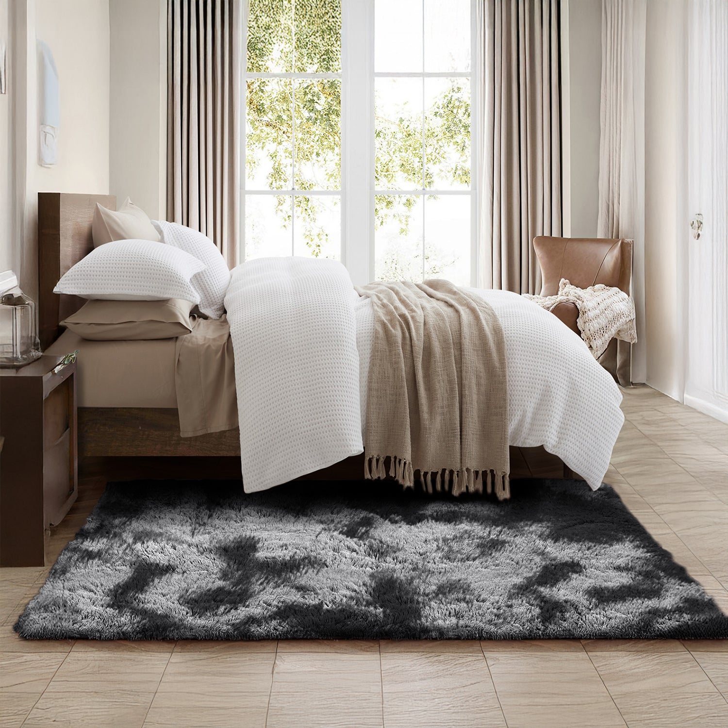 Fluffy Shaggy Rug Grey Tie Dye