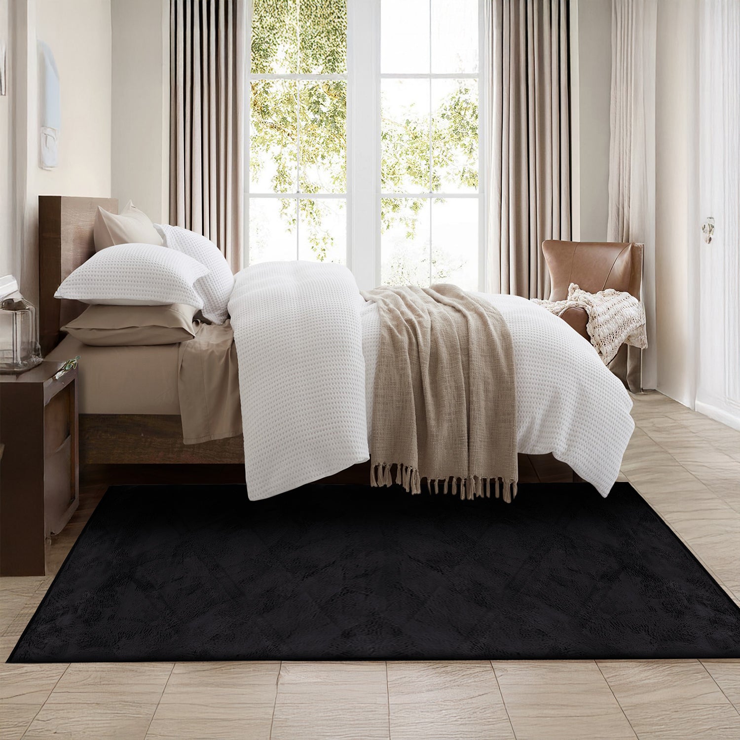 Black Rabbit Faux Fur Rug Fluffy Plush Bedroom Runner