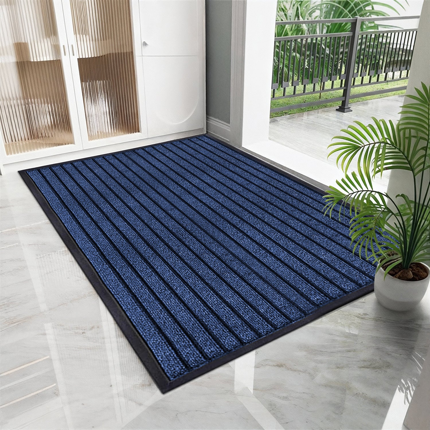Blue Rubber Door Mat - Non slip Outdoor Mat for Entryway