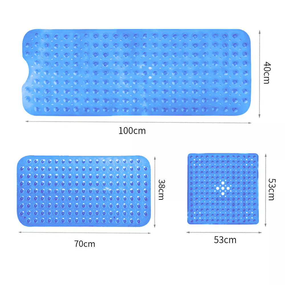 Non Slip Suction Shower Bath Mat Light Blue