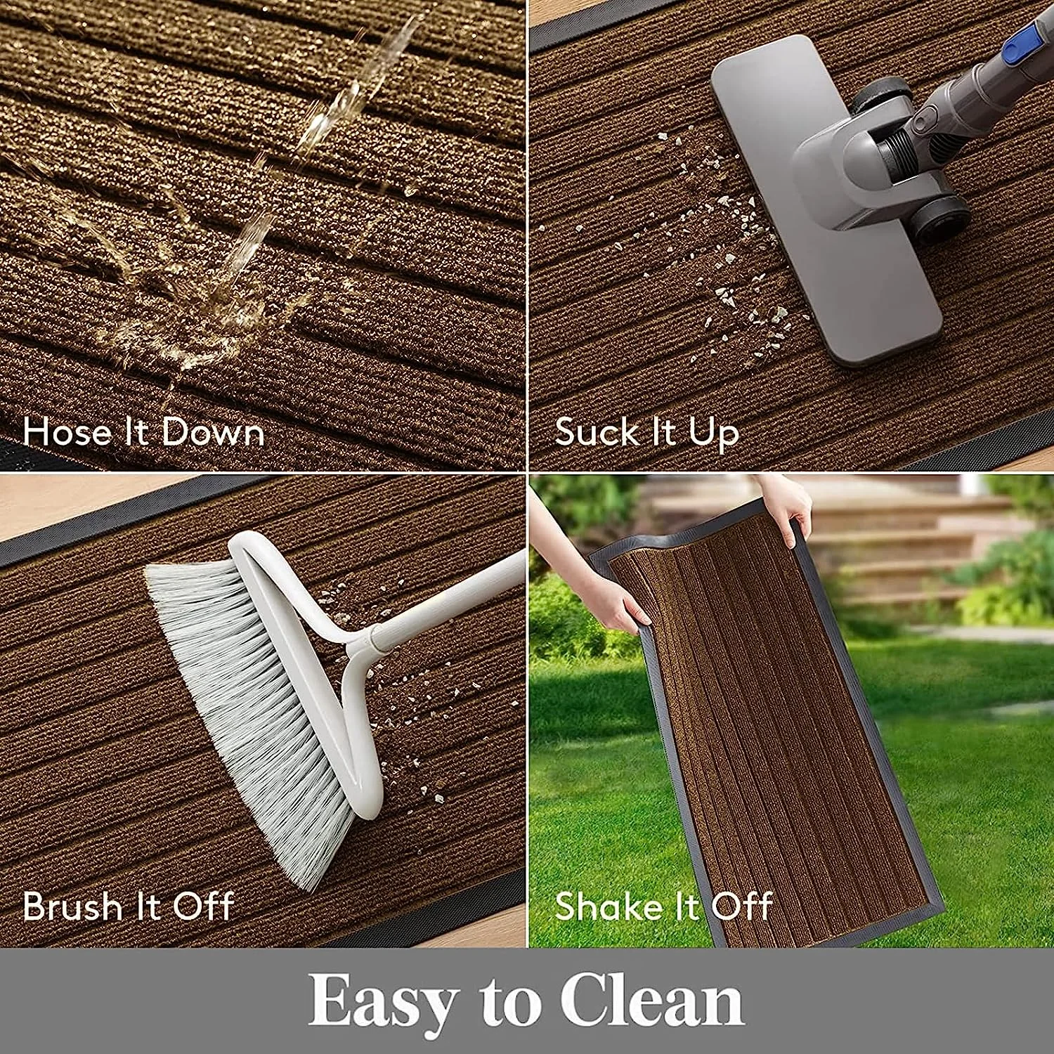 Washable Rubber Door Mat Indoor Outdoor Front Entryway Brown