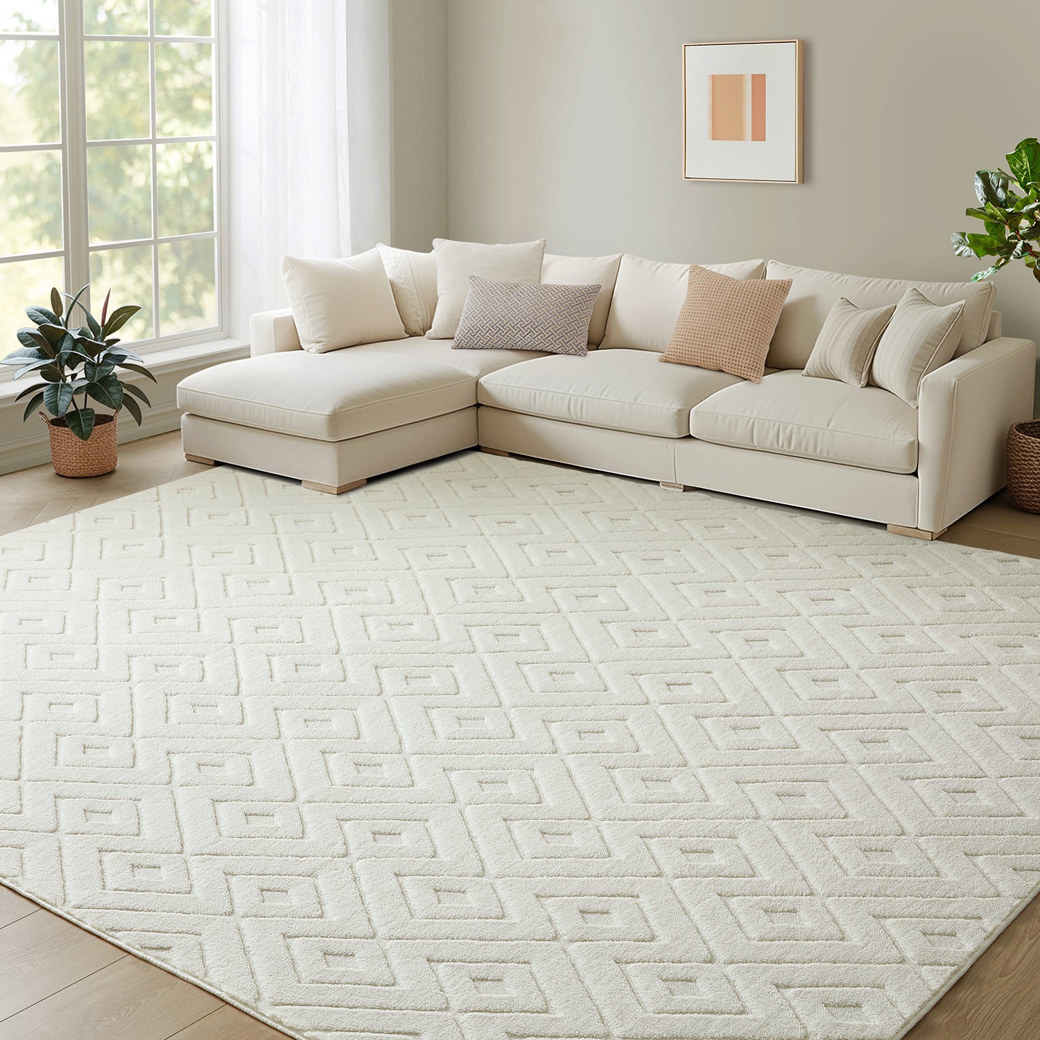 Hollow Square Geometric High-Low Pile Tufted Area Rug