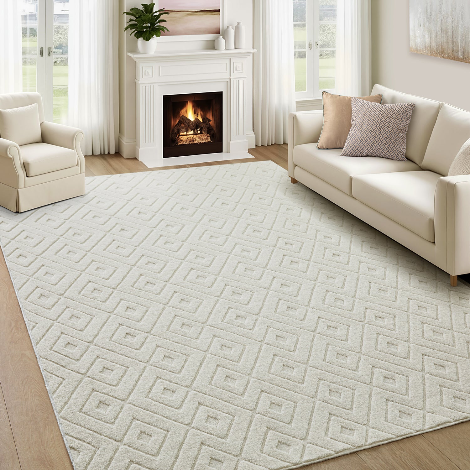 Hollow Square Geometric High-Low Pile Tufted Area Rug