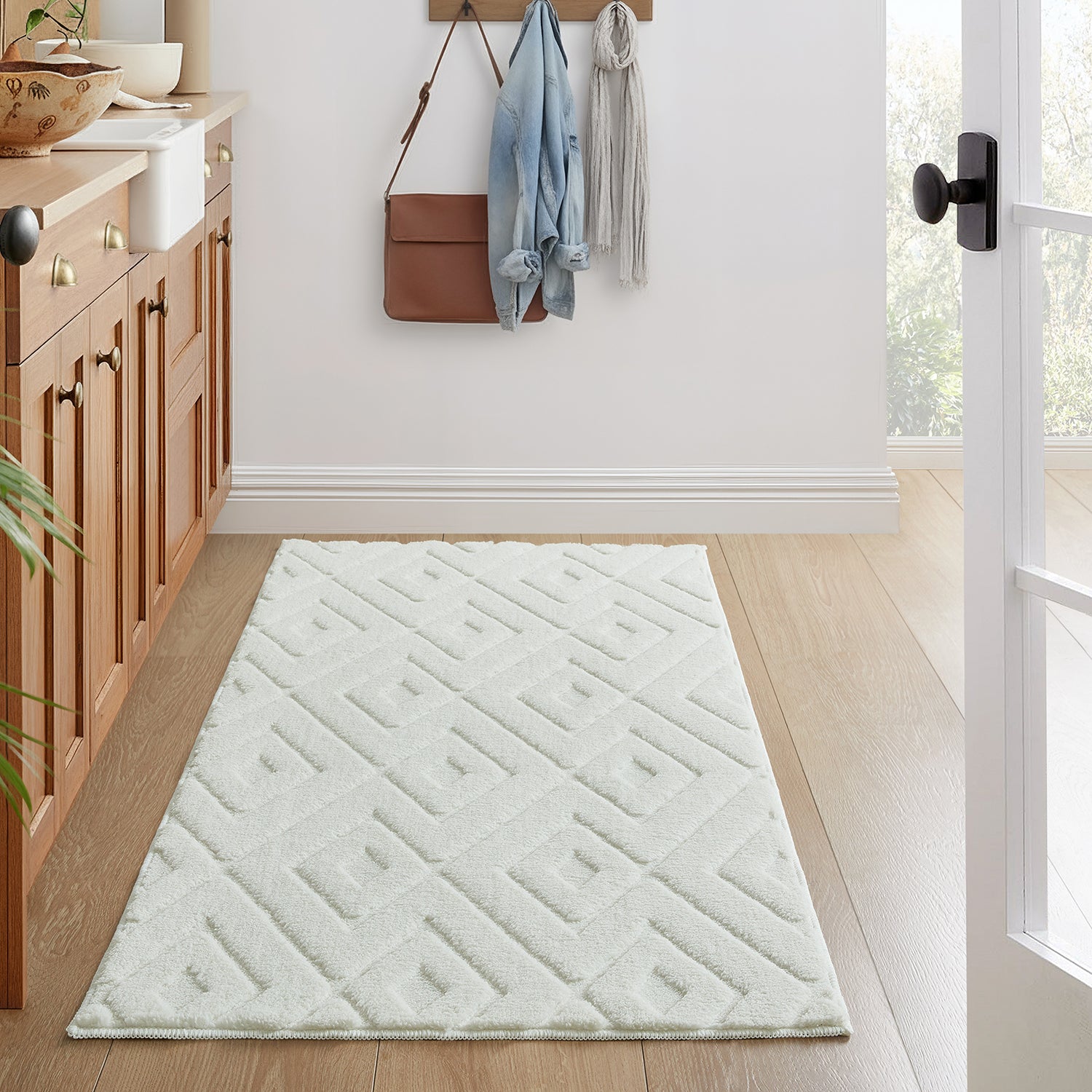Hollow Square Geometric High-Low Pile Tufted Area Rug