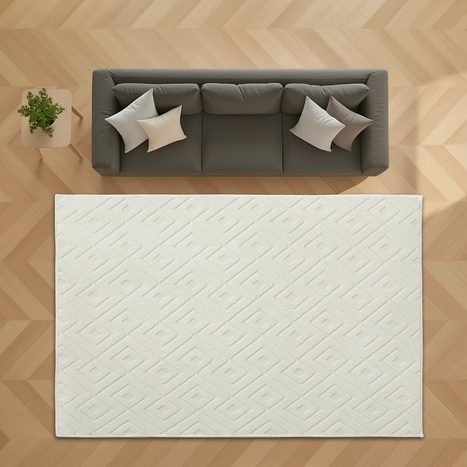 Hollow Square Geometric High-Low Pile Tufted Area Rug